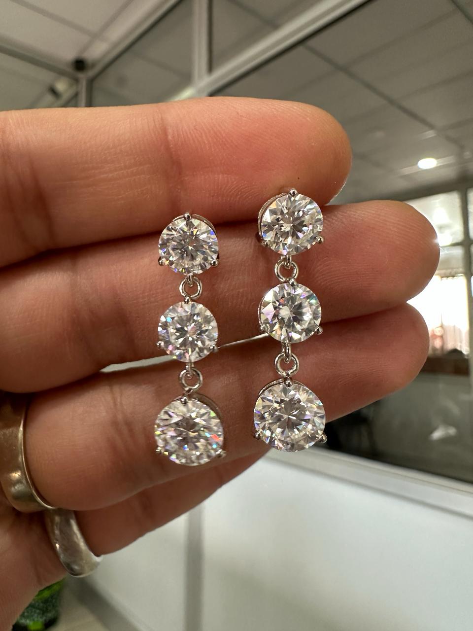 Moissanite Drop Earrings: Round Cut Solitaire, 14k Gold Bridal Jewelry, Gift for her