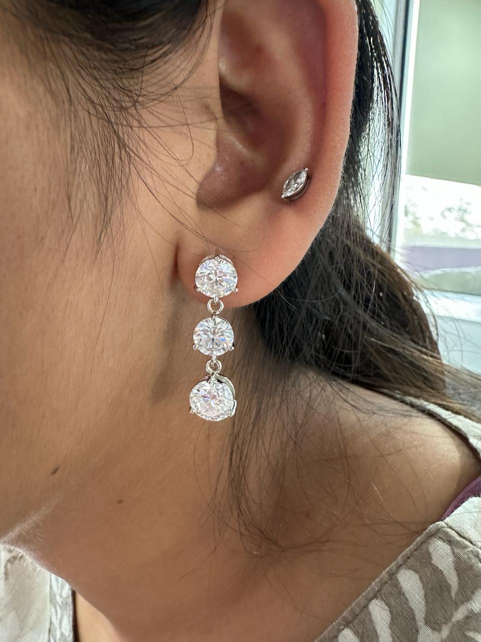 Moissanite Drop Earrings: Round Cut Solitaire, 14k Gold Bridal Jewelry, Gift for her