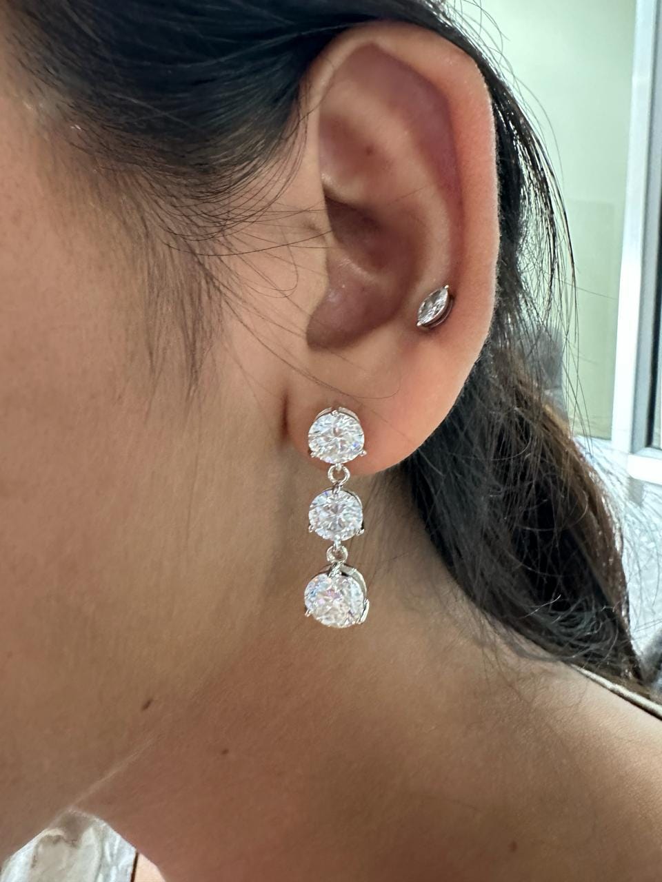 Moissanite Drop Earrings: Round Cut Solitaire, 14k Gold Bridal Jewelry, Gift for her