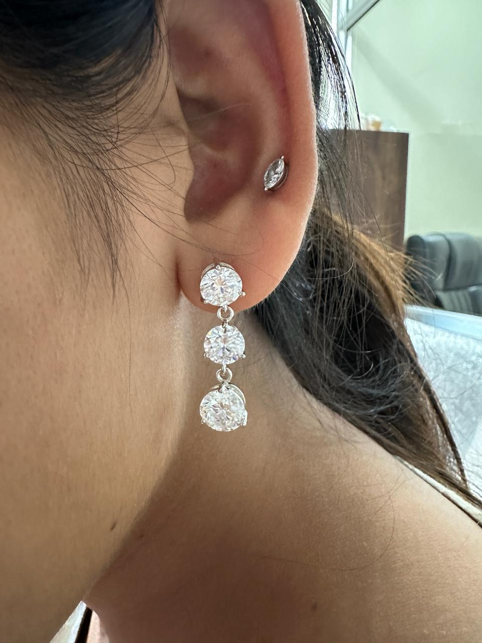 Moissanite Drop Earrings: Round Cut Solitaire, 14k Gold Bridal Jewelry, Gift for her
