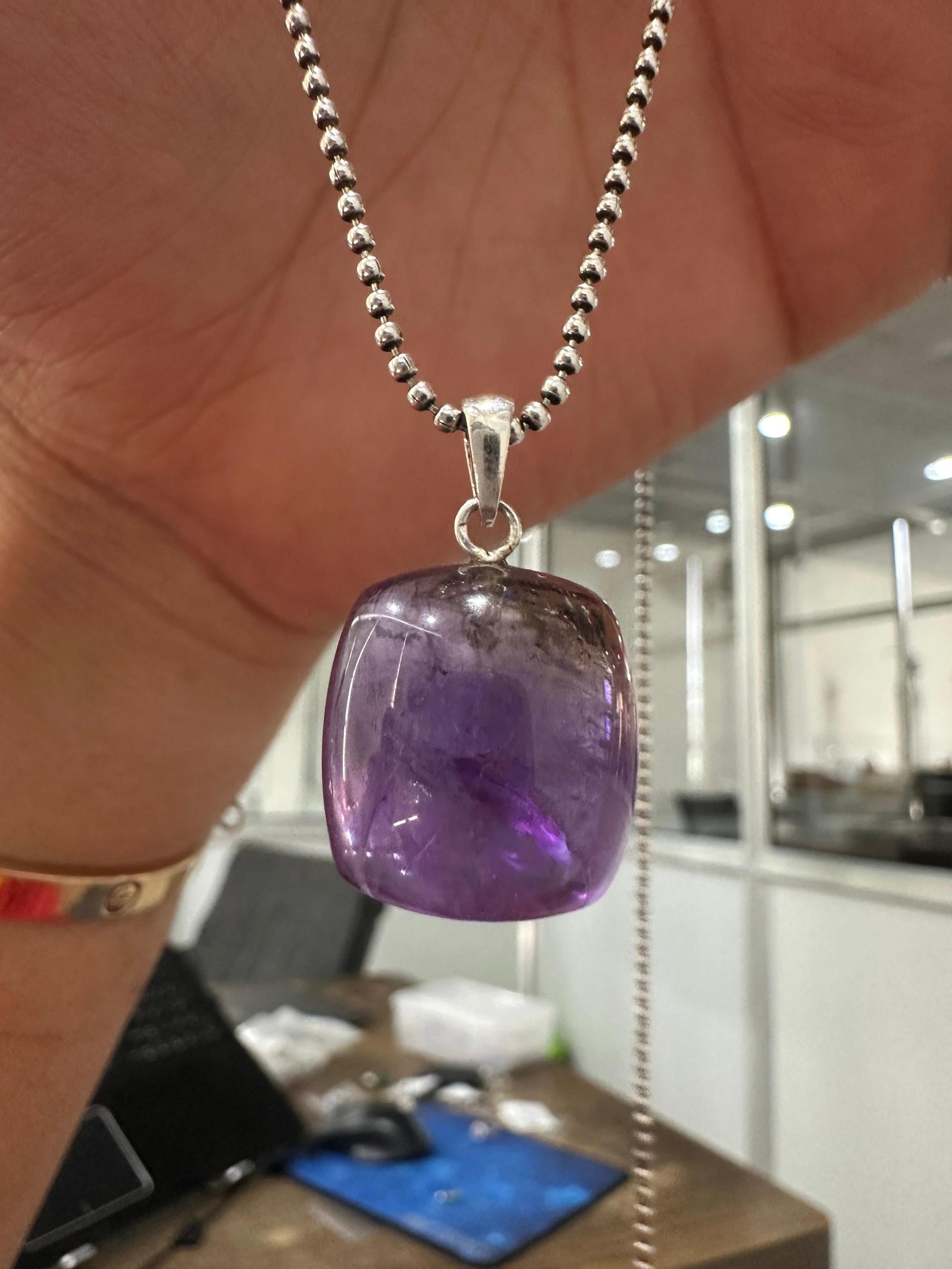 Amethyst Ametrine Cushion Cube Pendant Necklace, 925 Silver Ball Chain, Unisex Crystal Jewelry