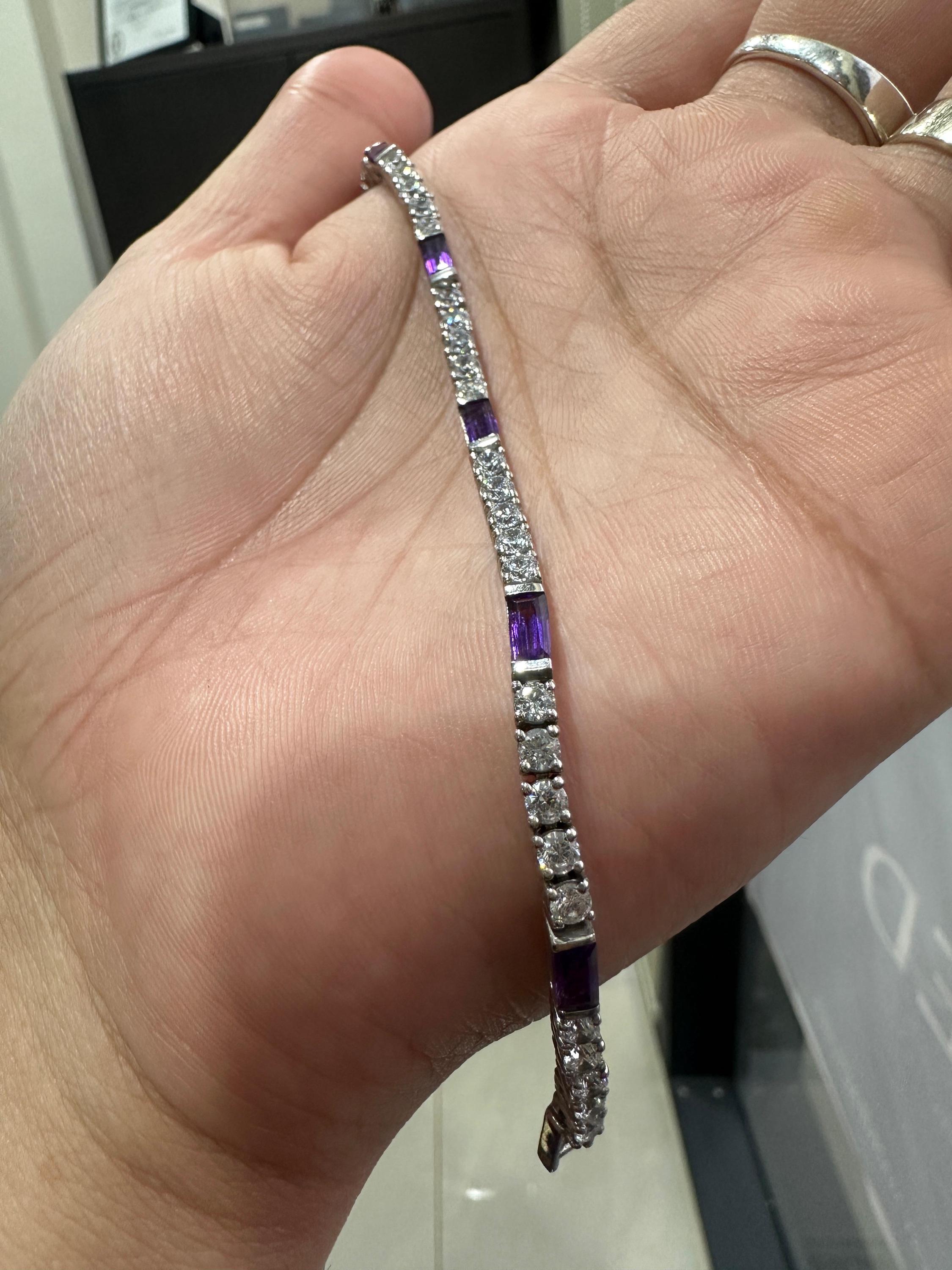 Amethyst Moissanite Tennis Bracelet, 925 Sterling Silver, Multi Shape Bracelet, Luxury Anniversary Gift