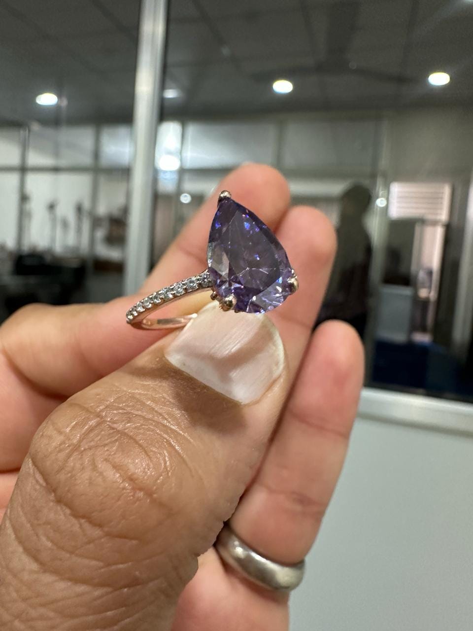 3.5 CT Purple Moissanite Engagement Ring, 14K Rose Gold Hidden Halo Ring