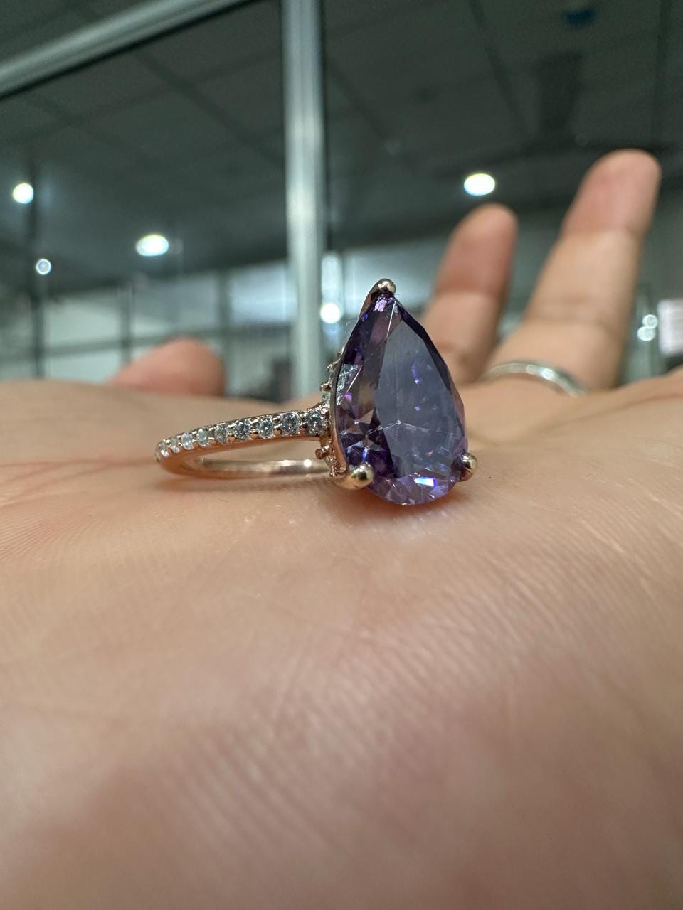 3.5 CT Purple Moissanite Engagement Ring, 14K Rose Gold Hidden Halo Ring