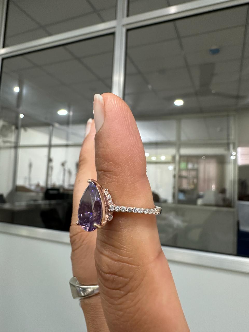 3.5 CT Purple Moissanite Engagement Ring, 14K Rose Gold Hidden Halo Ring
