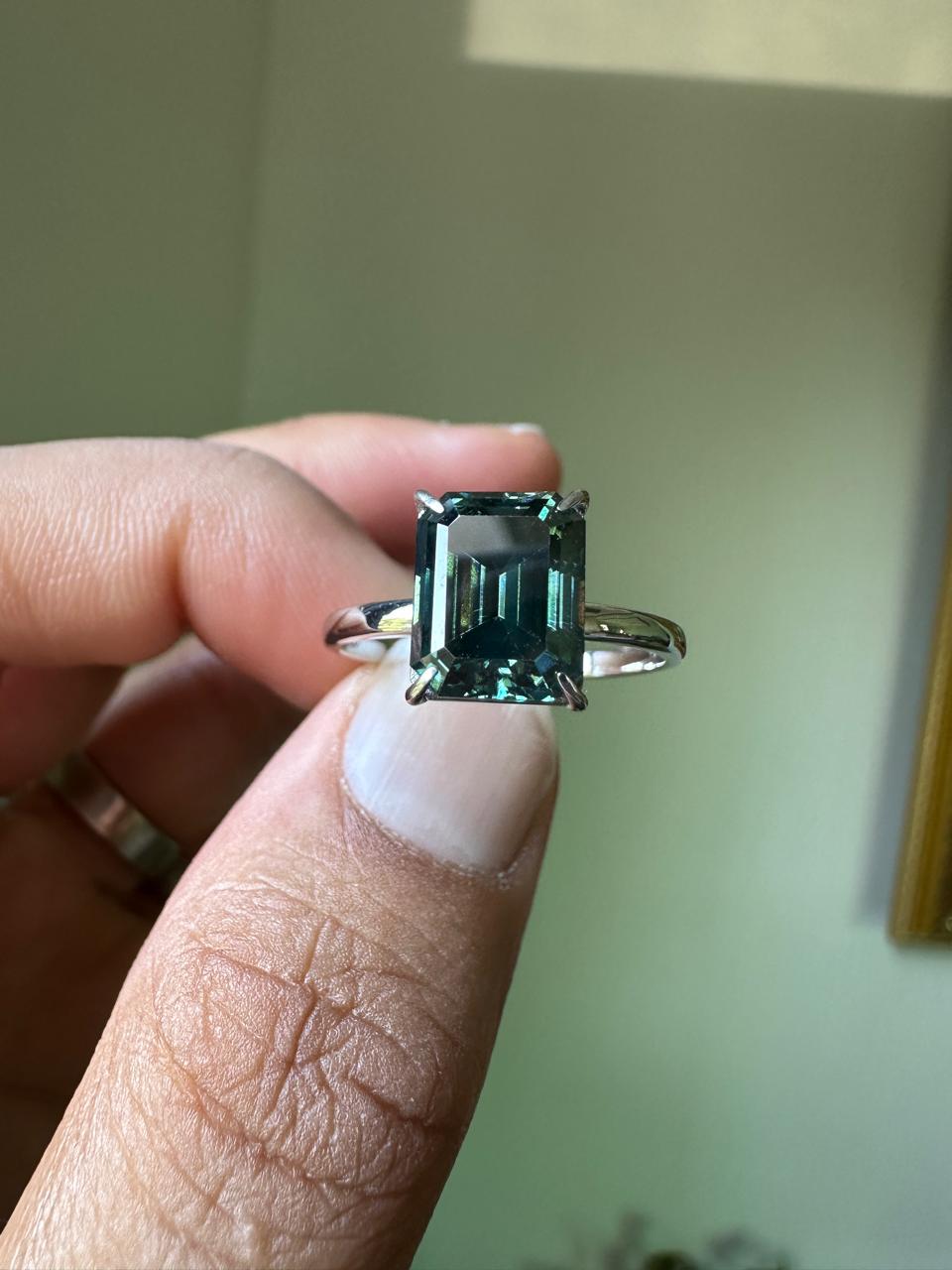3 CT Emerald Cut Alexandrite Engagement Ring | 14K White Gold Solitaire Proposal Ring