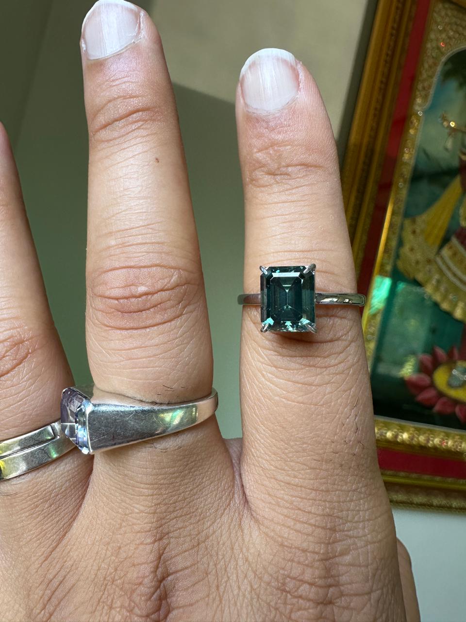 3 CT Emerald Cut Alexandrite Engagement Ring | 14K White Gold Solitaire Proposal Ring