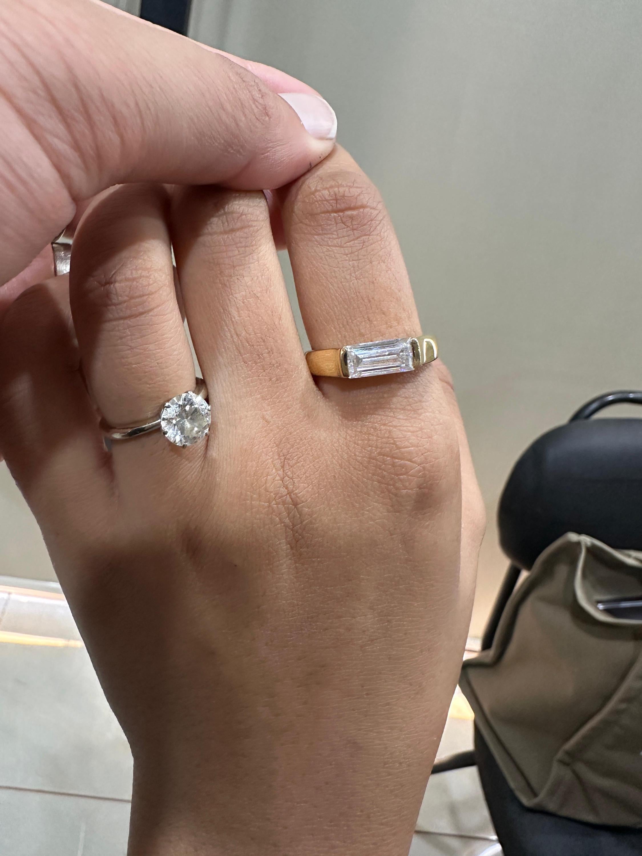 Men's Diamond Engagement Ring: 14K Yellow Gold Baguette cut Signet Ring, 2 CT