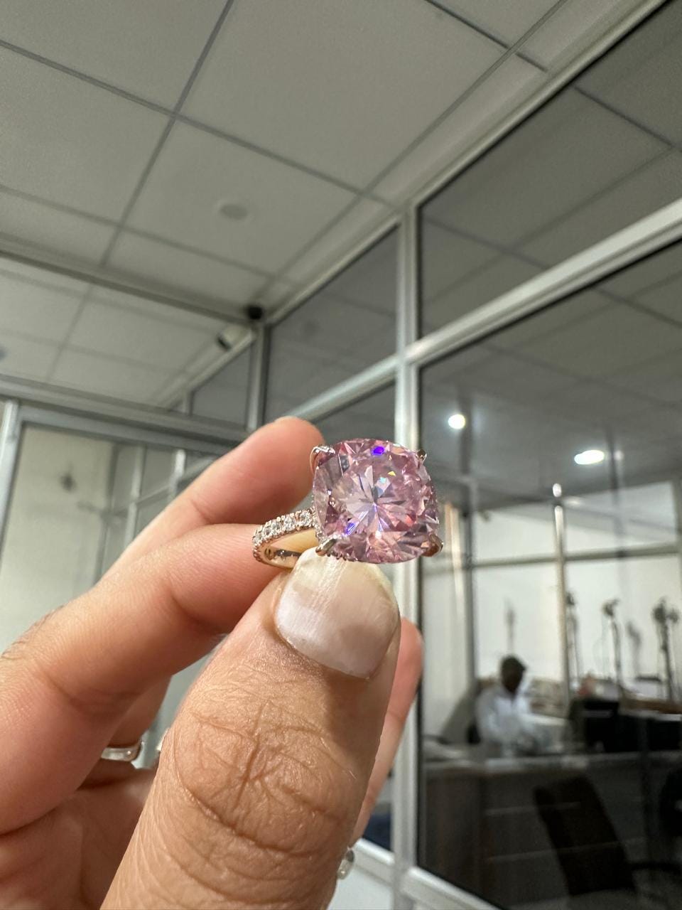 10 CT Pink Cushion Moissanite Engagement Ring, 14K Rose Gold Hidden Halo Pavé Band