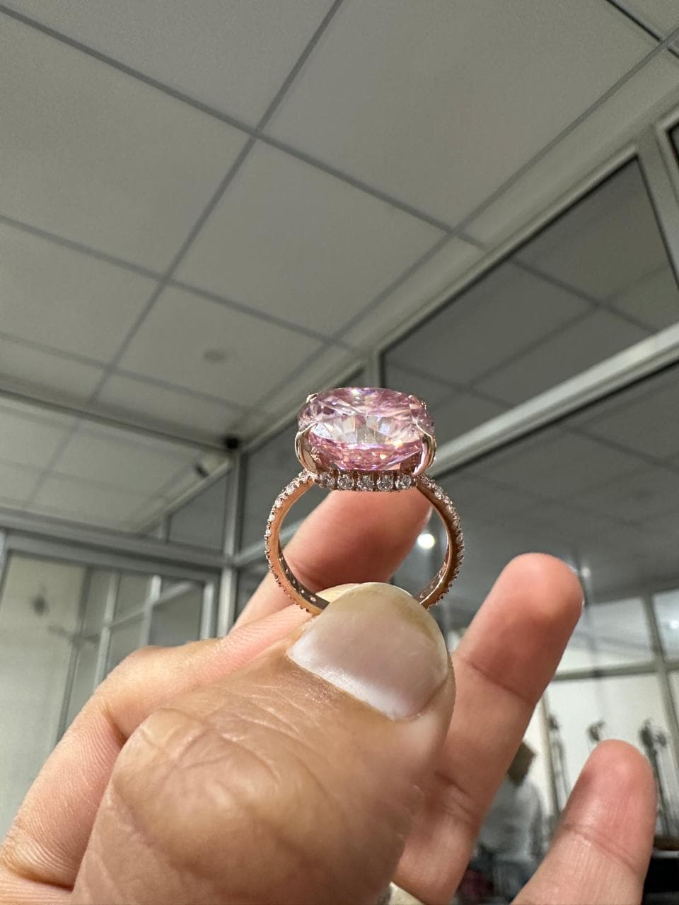 10 CT Pink Emerald Moissanite Engagement Ring