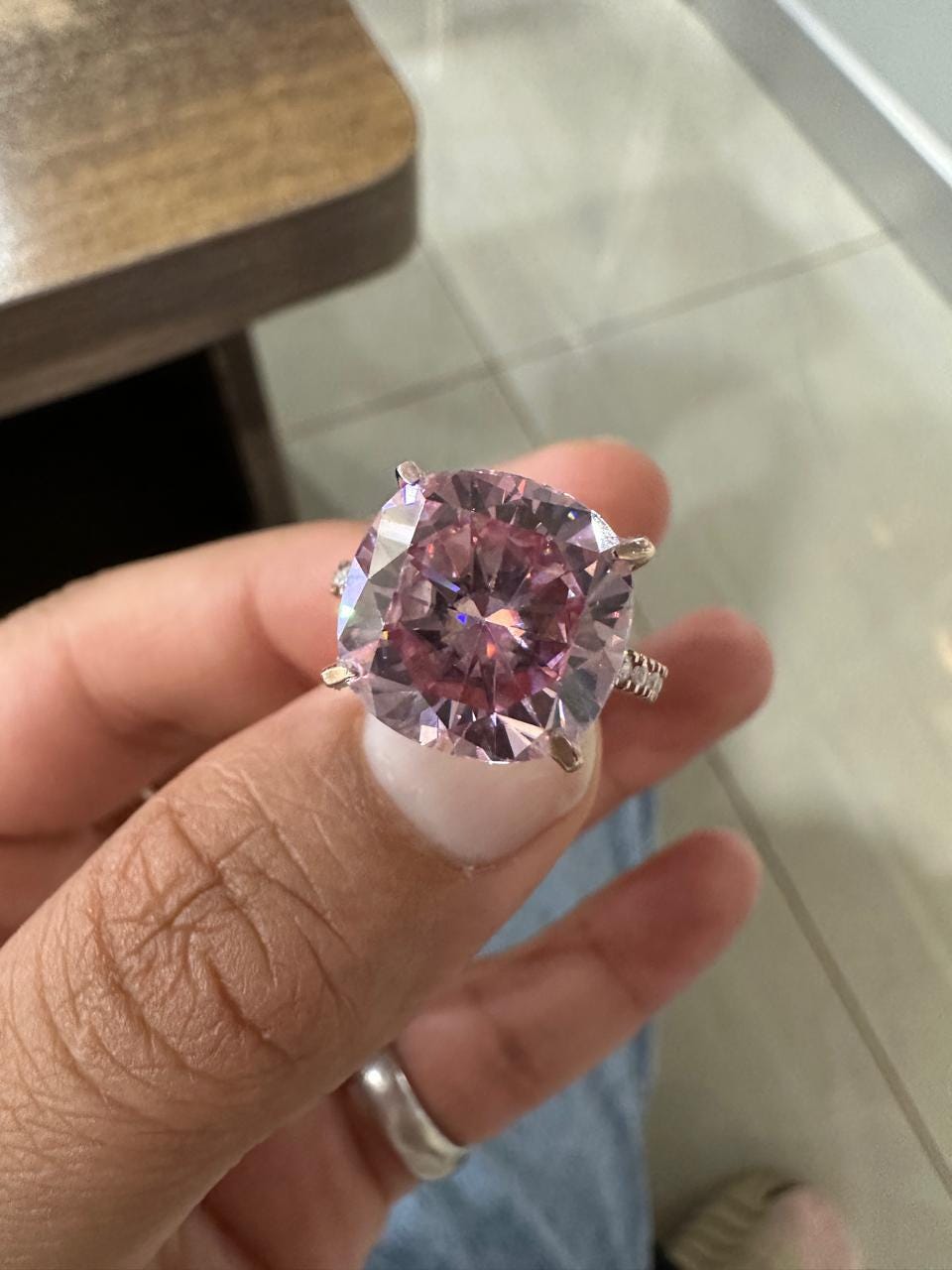 10 CT Pink Cushion Moissanite Engagement Ring, 14K Rose Gold Hidden Halo Pavé Band
