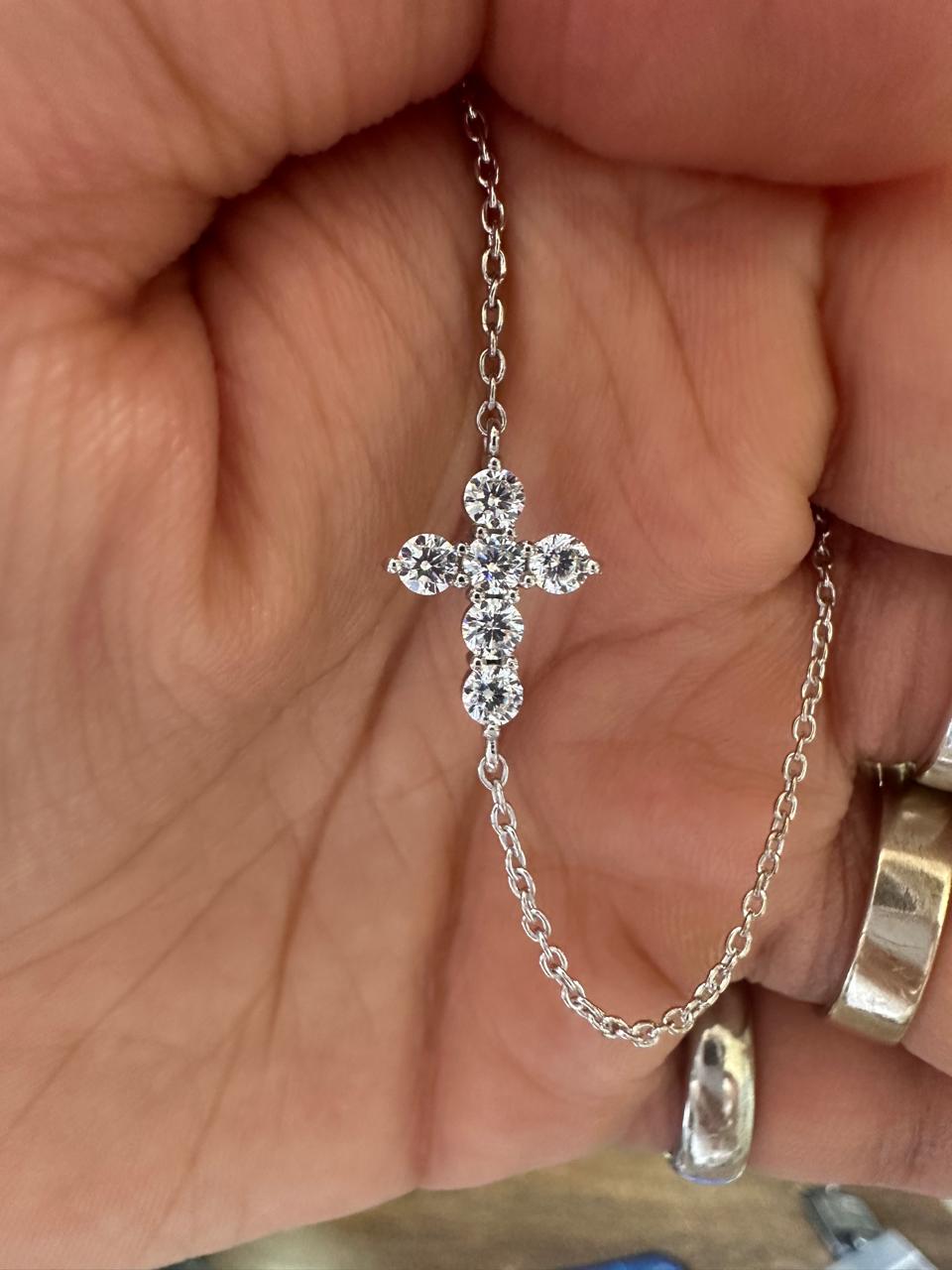 Cross Moissanite Bracelet | 1.5 CT Sterling Silver Dainty Chain Jewelry