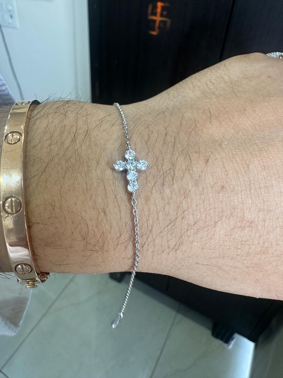Cross Moissanite Bracelet | 1.5 CT Sterling Silver Dainty Chain Jewelry