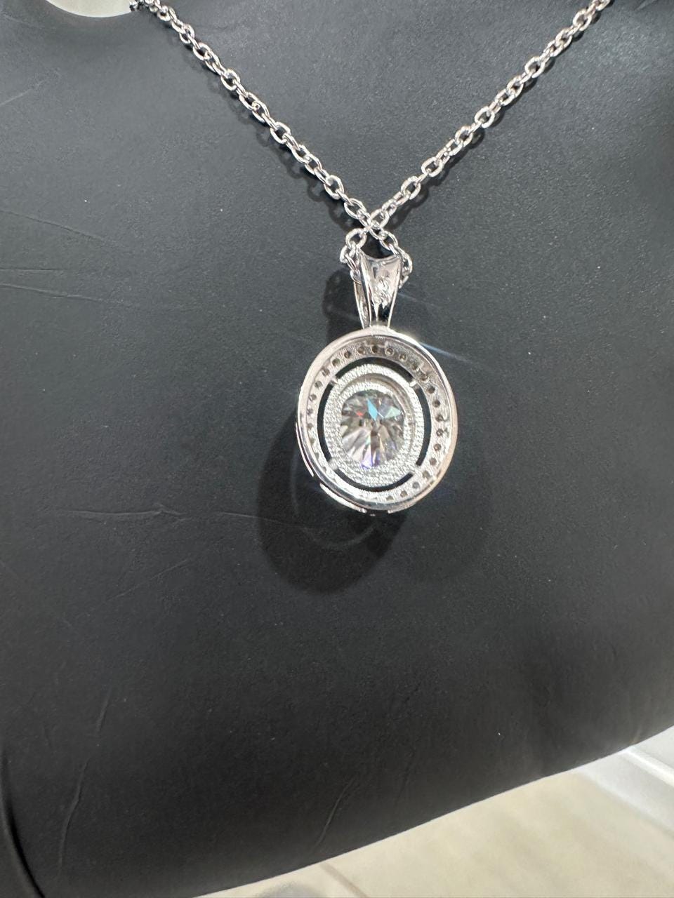 Oval Moissanite Halo Pendant Necklace | 925 Sterling Silver Statement Jewelry