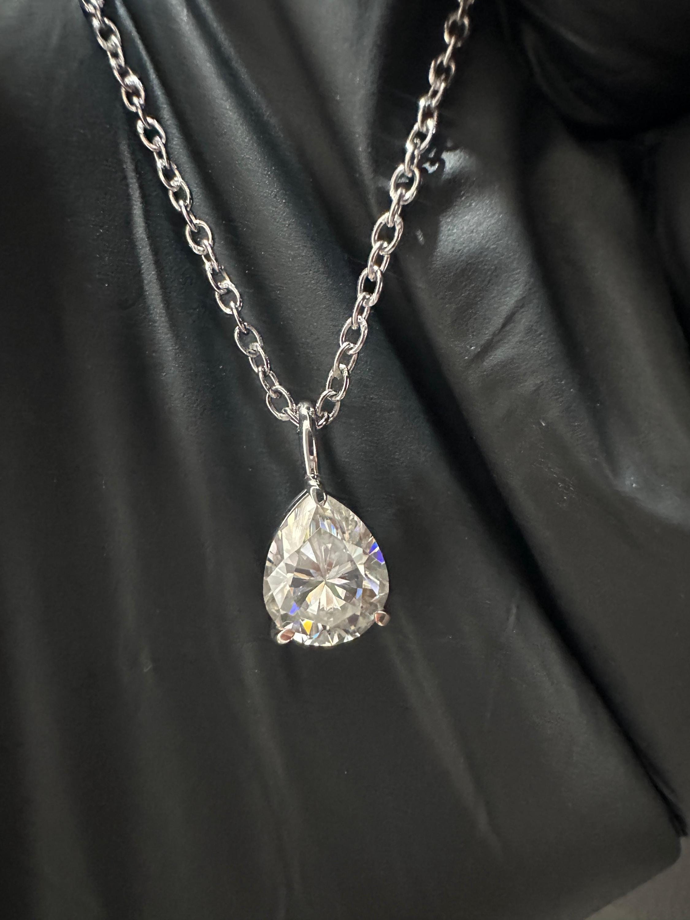 Pear Moissanite Solitaire Pendant | 2 CT 14K White Gold Minimal Necklace