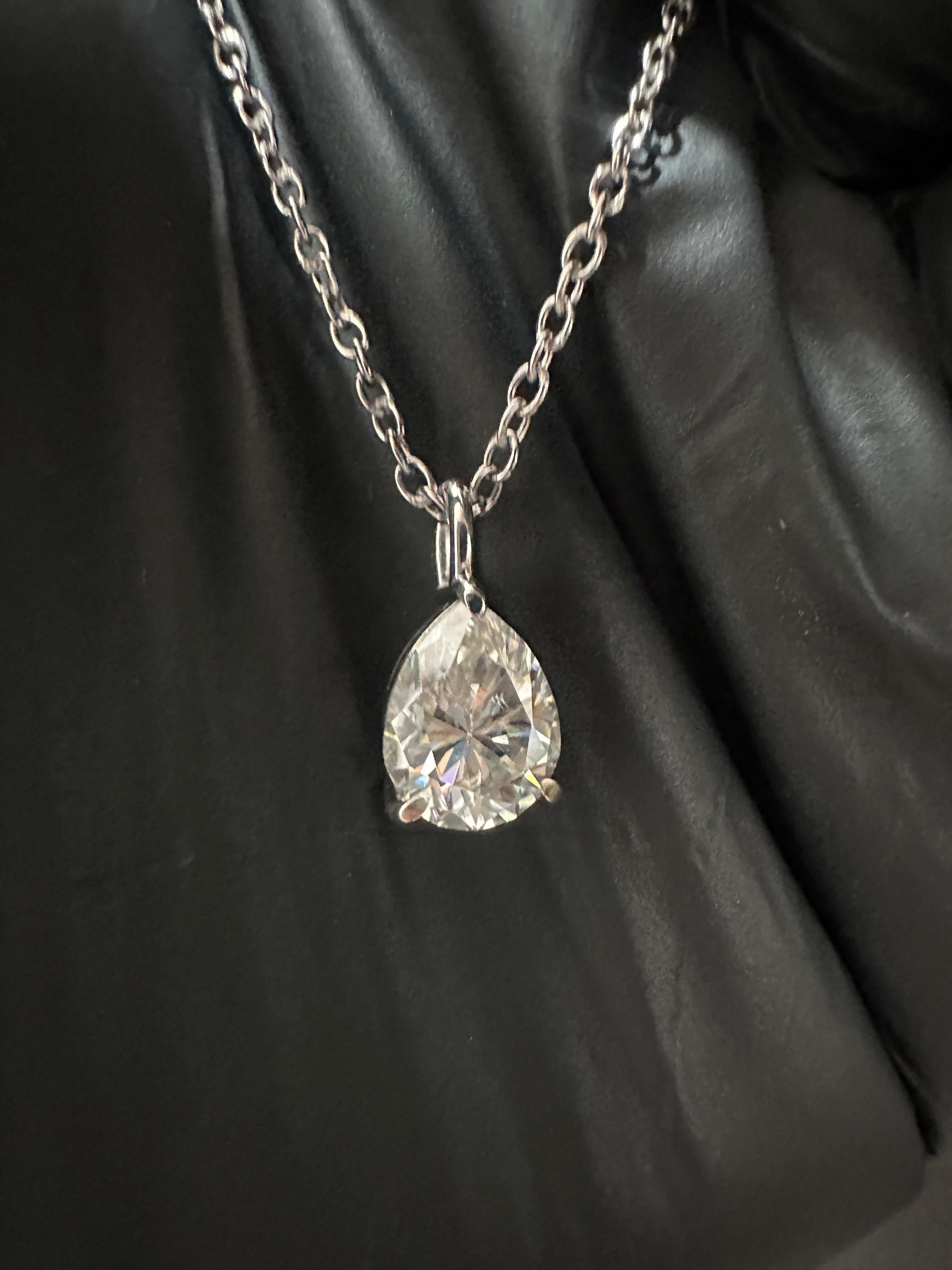 Pear Moissanite Solitaire Pendant | 2 CT 14K White Gold Minimal Necklace