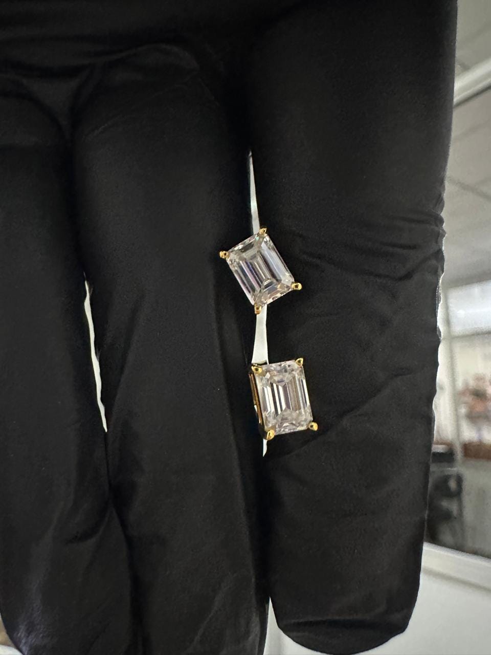Emerald Cut Lab Diamond Stud Earrings | 18K Yellow Gold, E VS1, IGI Certified