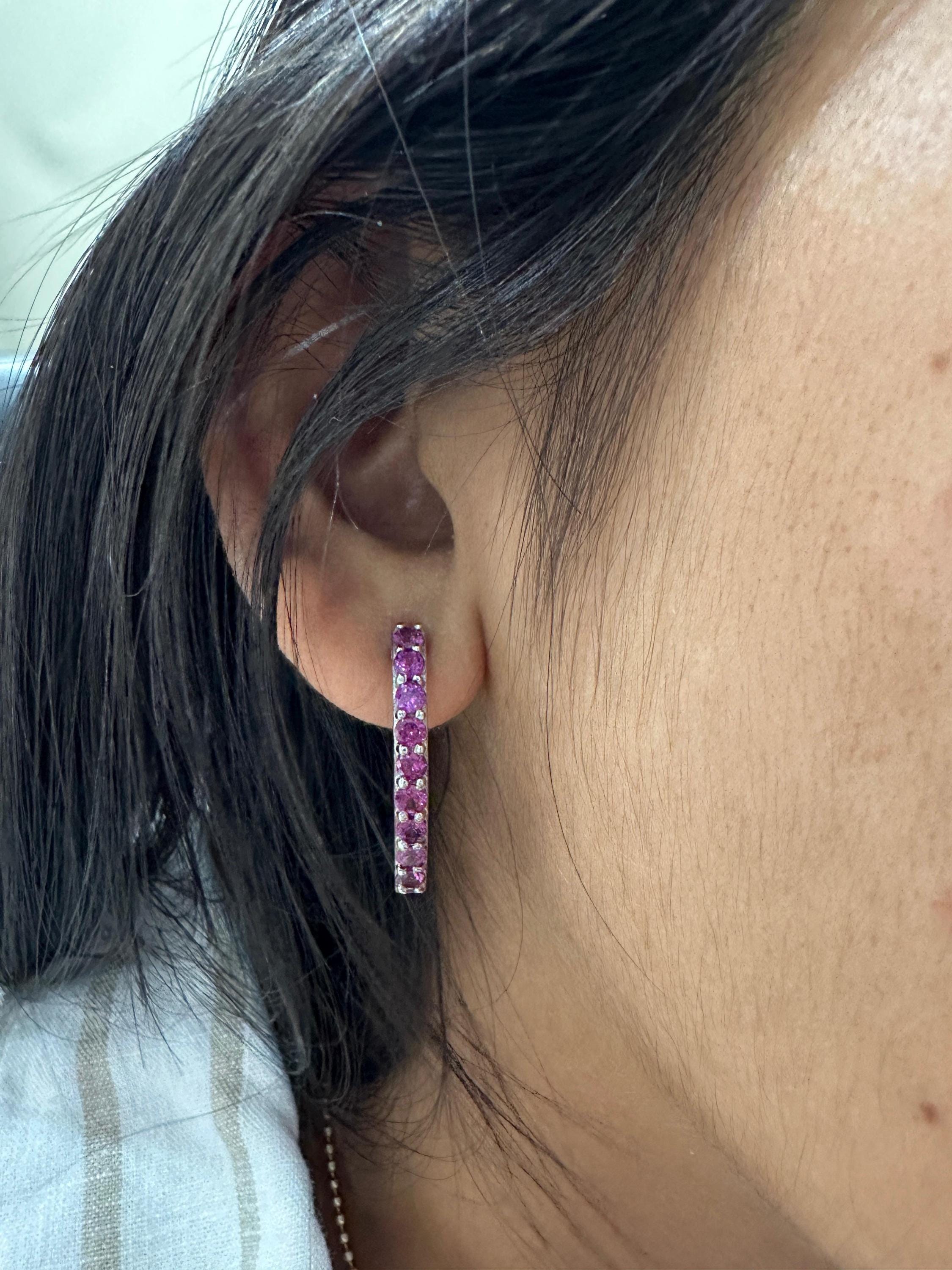 Rhodolite Inside Out Huggie Hoop Earrings | 925 Sterling Silver, Christmas Gift for her