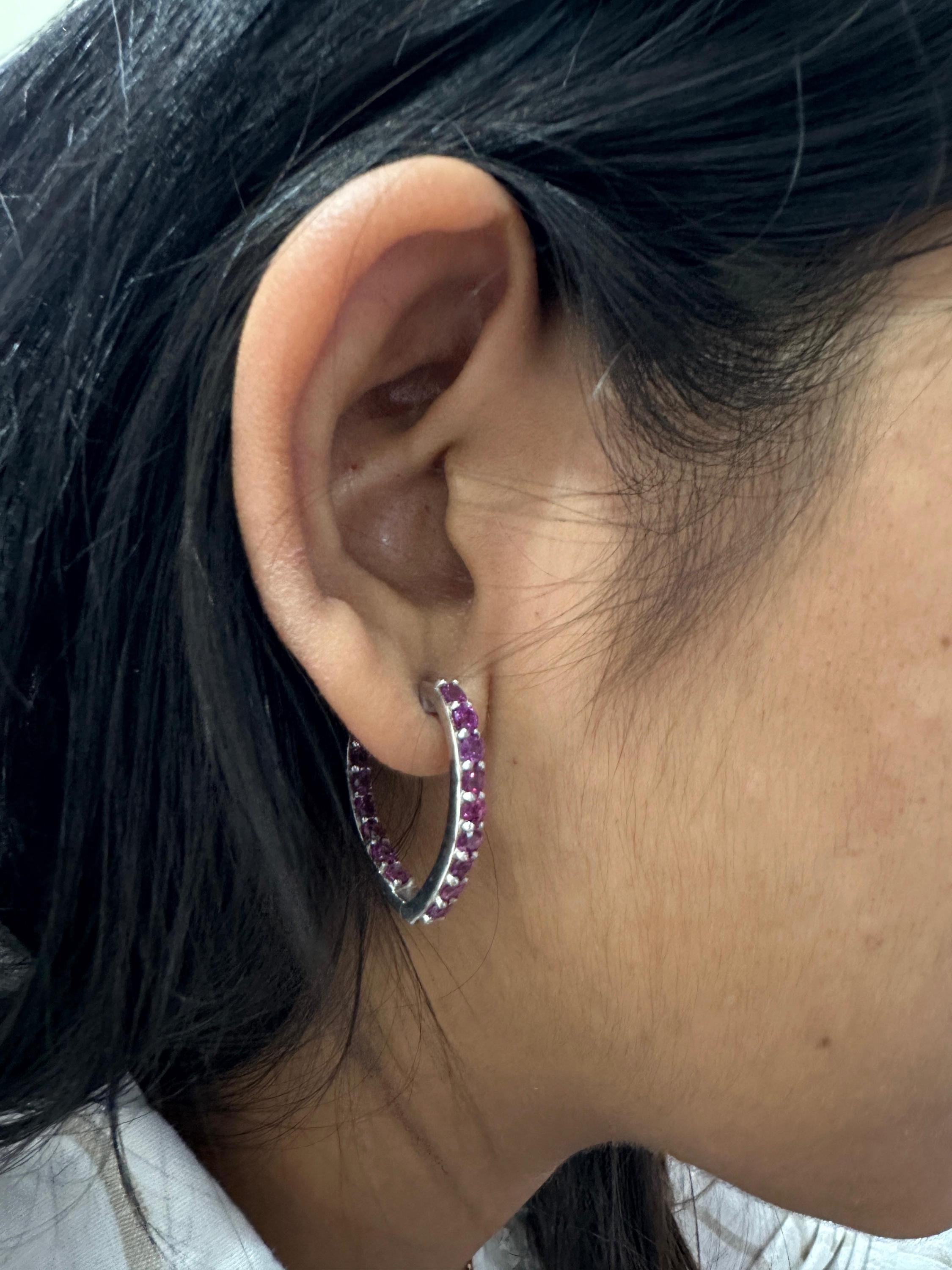 Rhodolite Inside Out Huggie Hoop Earrings | 925 Sterling Silver, Christmas Gift for her