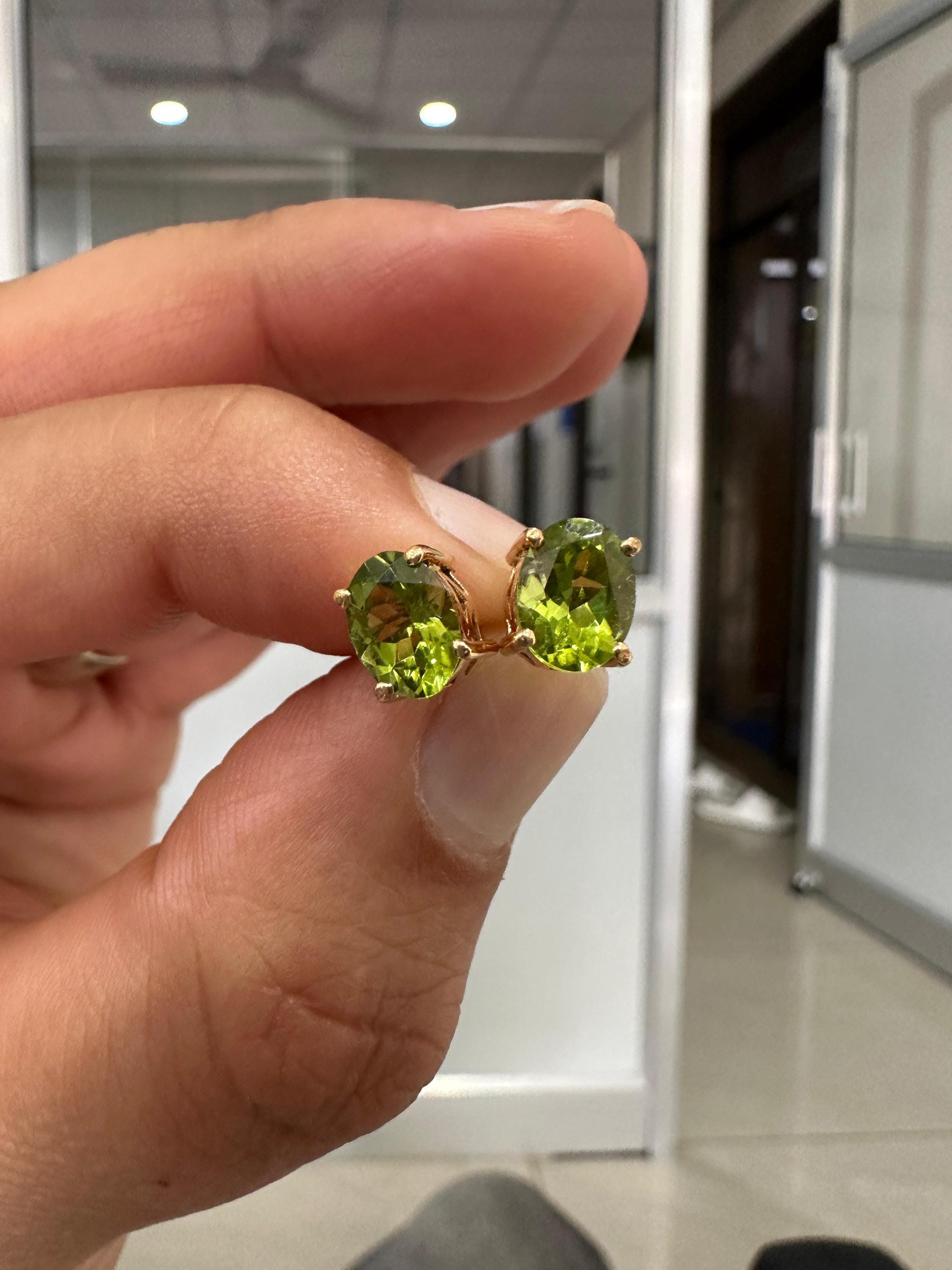 Oval Peridot Stud Earrings | 14K Yellow Gold, August Birthstone, Green Gemstone