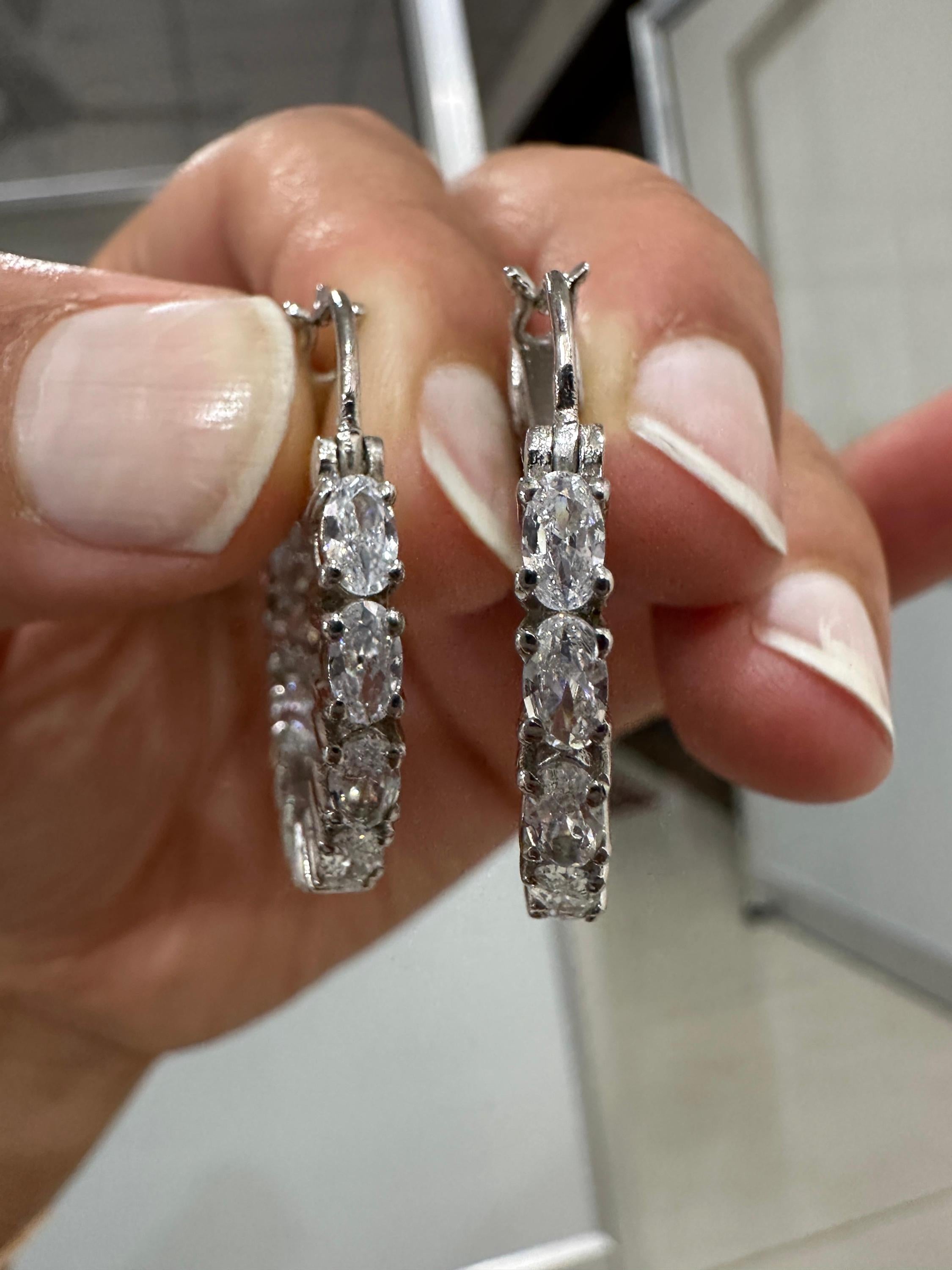 Oval Cut Moissanite Hoop Earrings | 925 Sterling Silver Inside-Out Chunky Statement