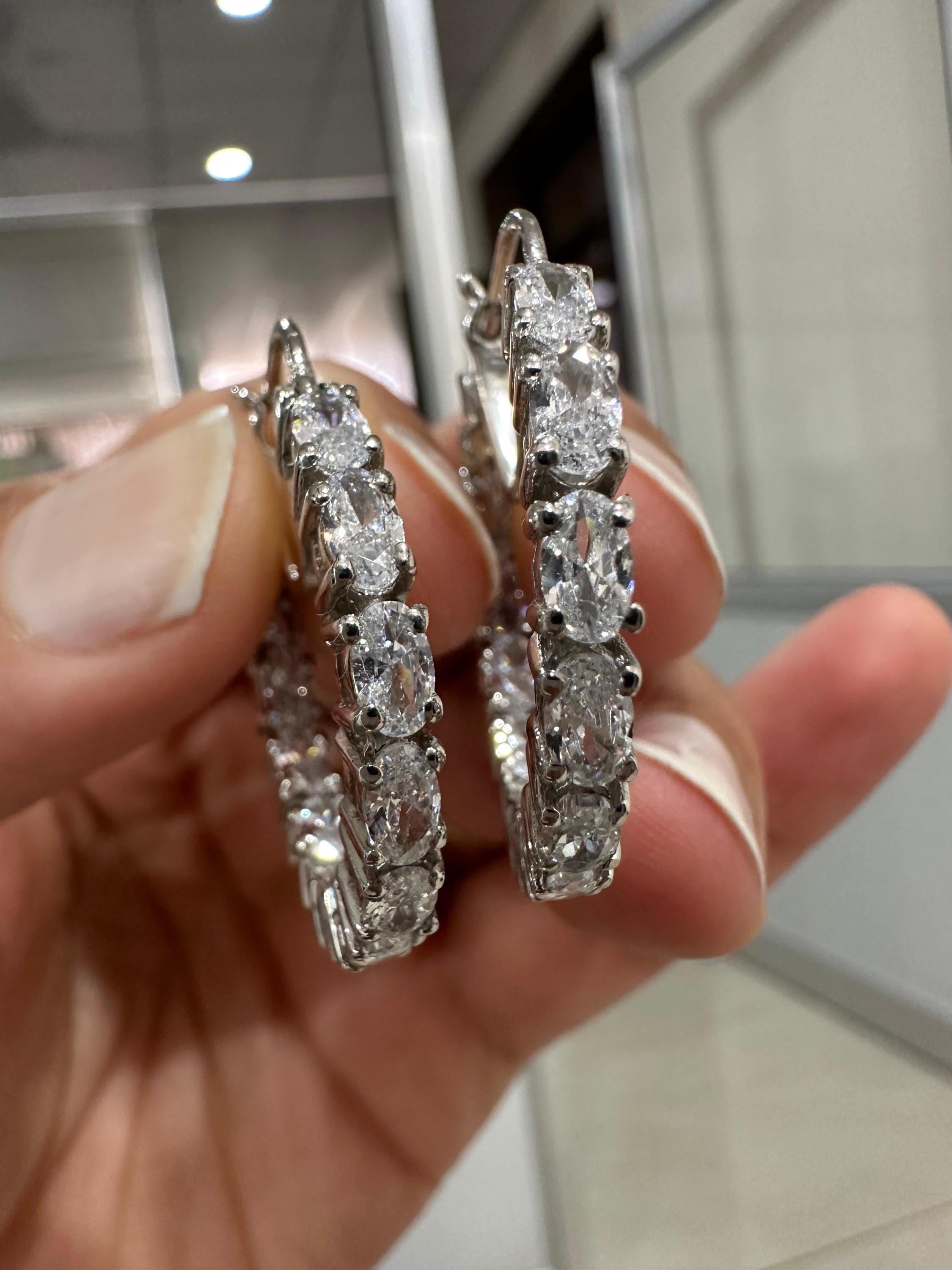 Oval Cut Moissanite Hoop Earrings | 925 Sterling Silver Inside-Out Chunky Statement