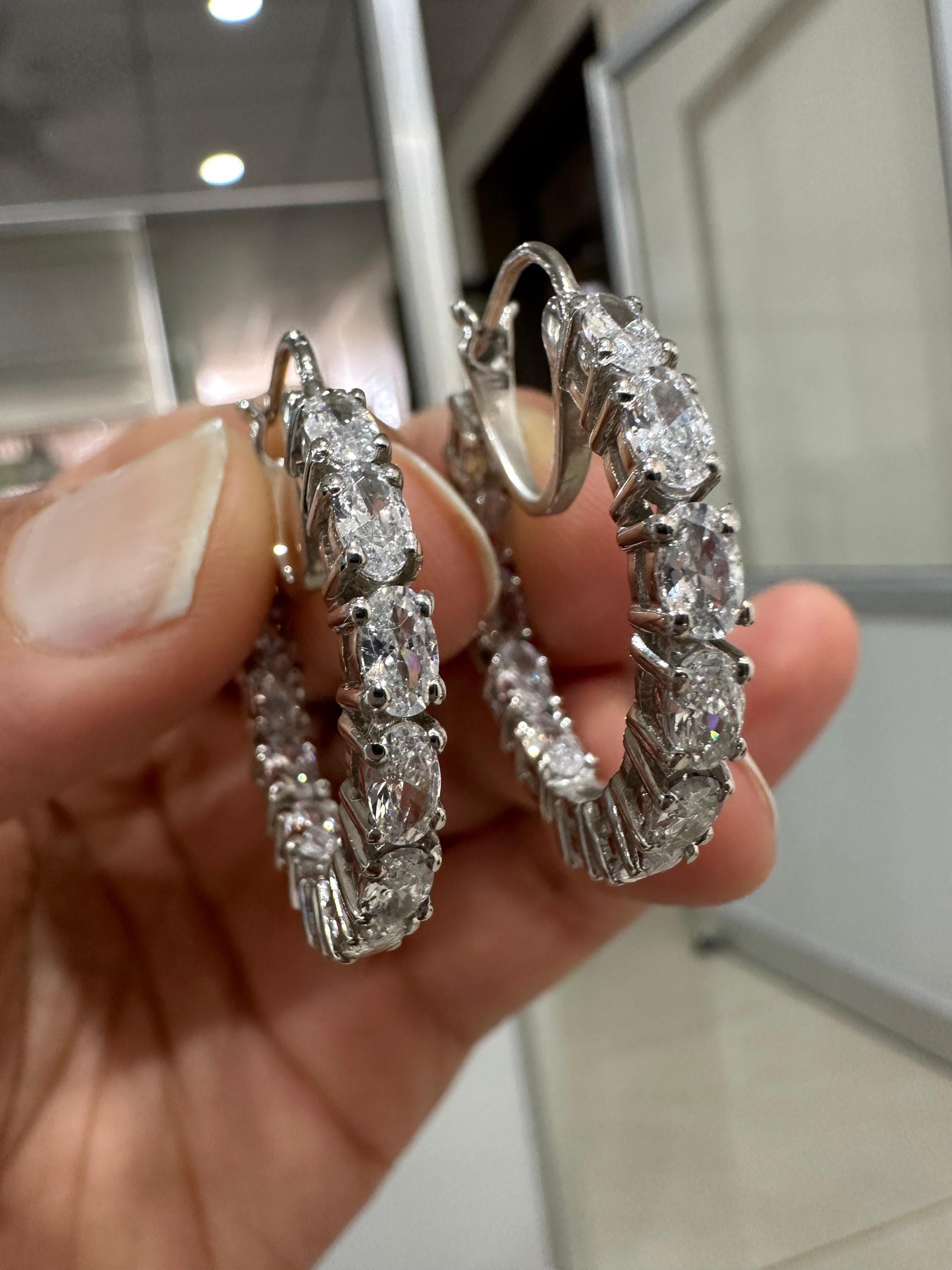 Oval Cut Moissanite Hoop Earrings | 925 Sterling Silver Inside-Out Chunky Statement