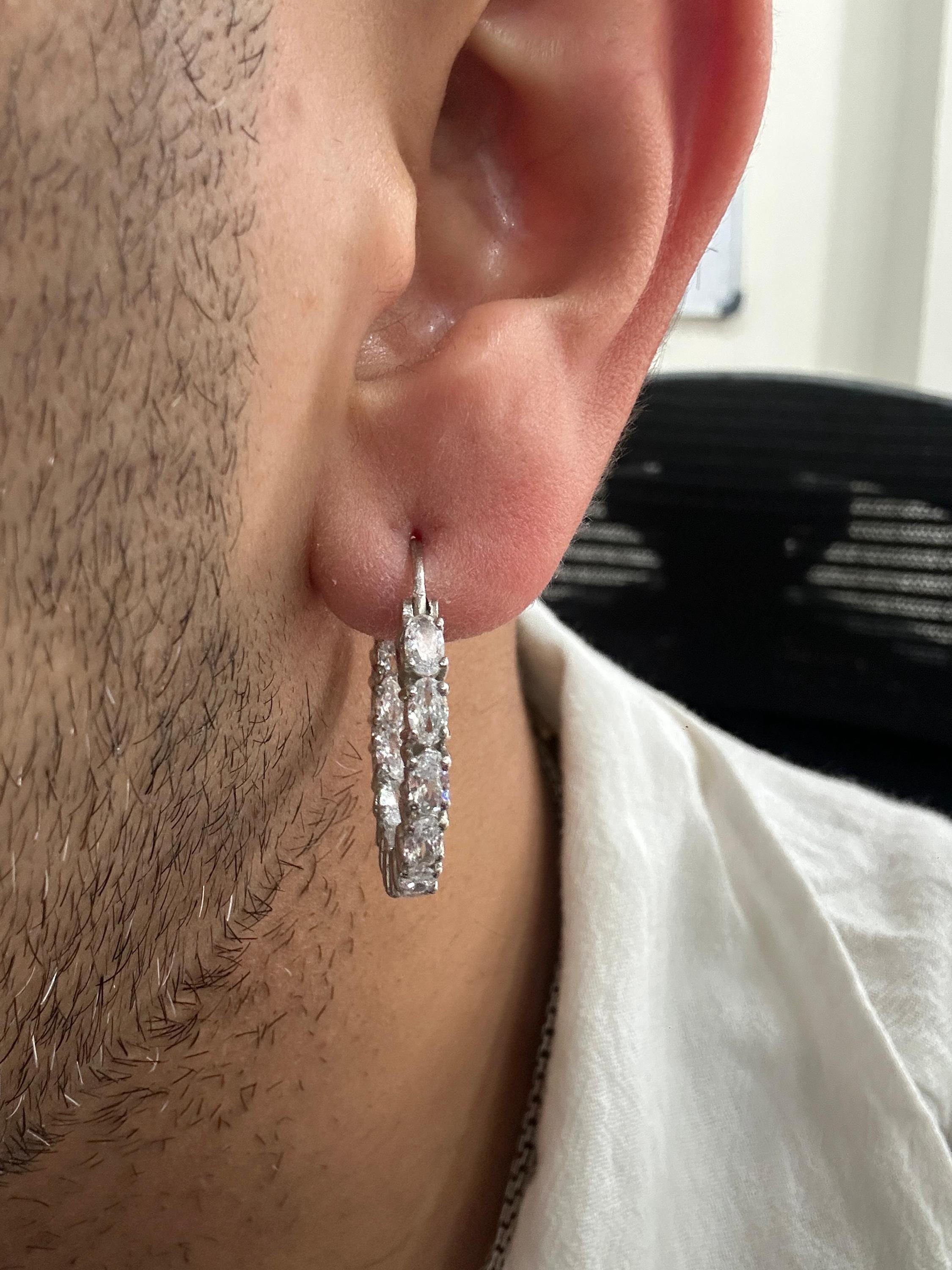 Oval Cut Moissanite Hoop Earrings | 925 Sterling Silver Inside-Out Chunky Statement