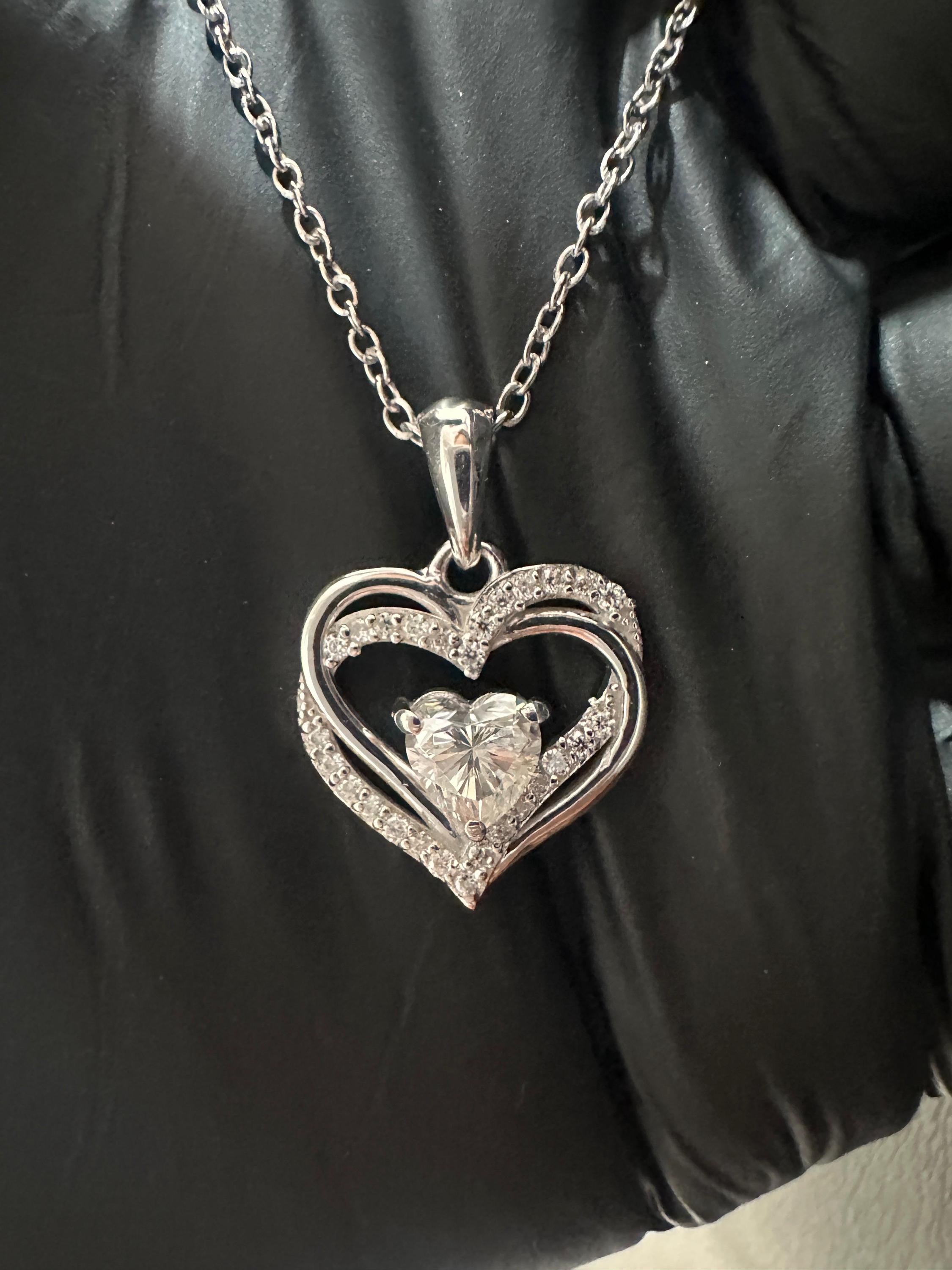 Heart Moissanite Pendant | Double Heart Halo Sterling Silver Necklace | Romantic Christmas Gift
