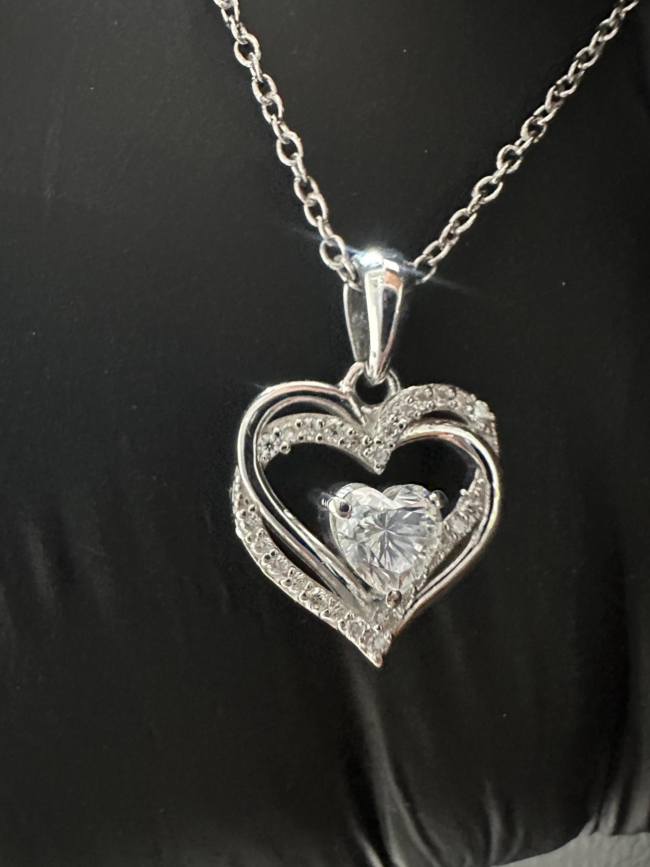 Heart Moissanite Pendant | Double Heart Halo Sterling Silver Necklace | Romantic Christmas Gift
