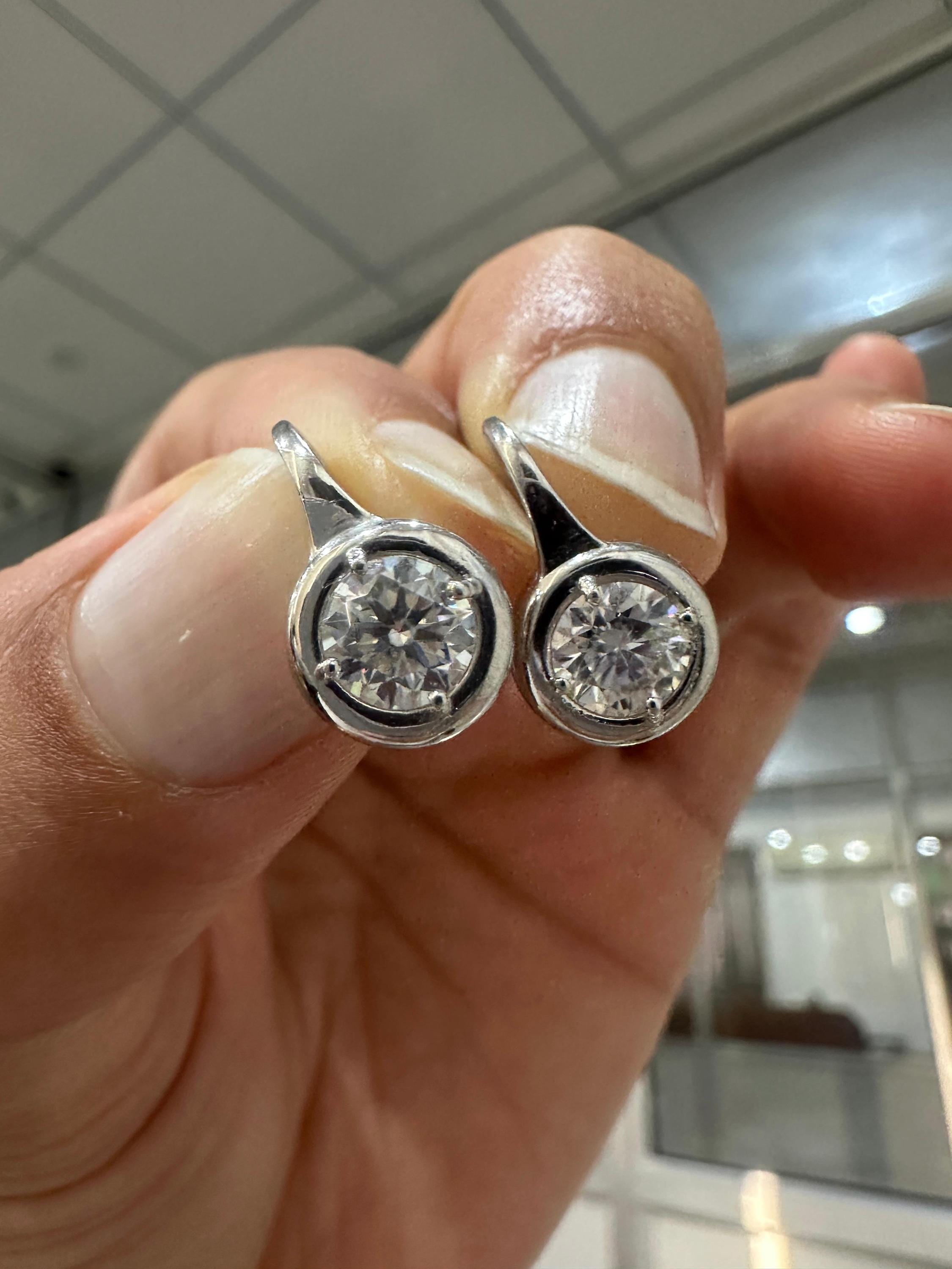 2 CT Lab Grown Diamond Earrings 14K White Gold Bezel Set E F VS1