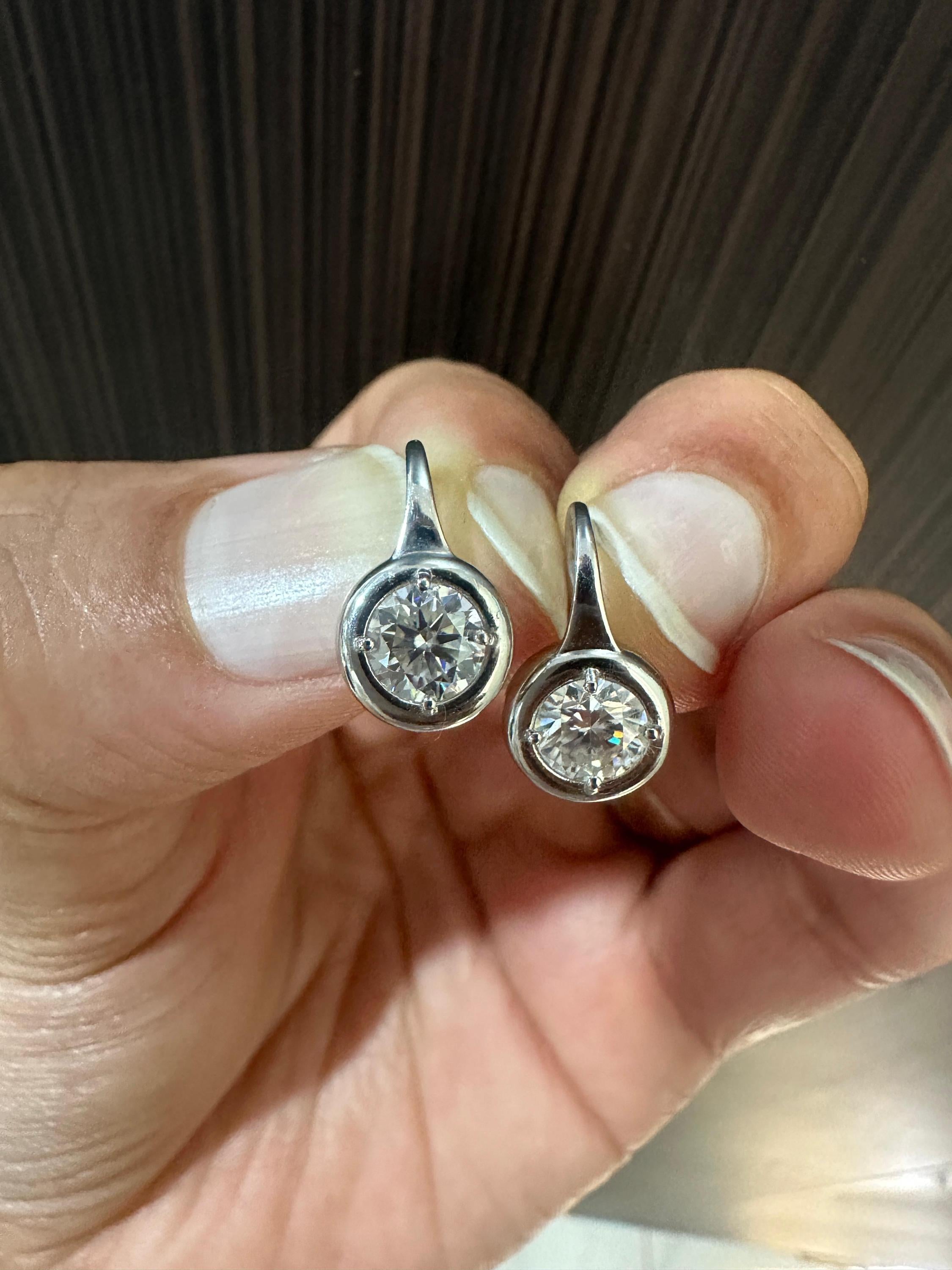 2 CT Lab Grown Diamond Earrings 14K White Gold Bezel Set E F VS1