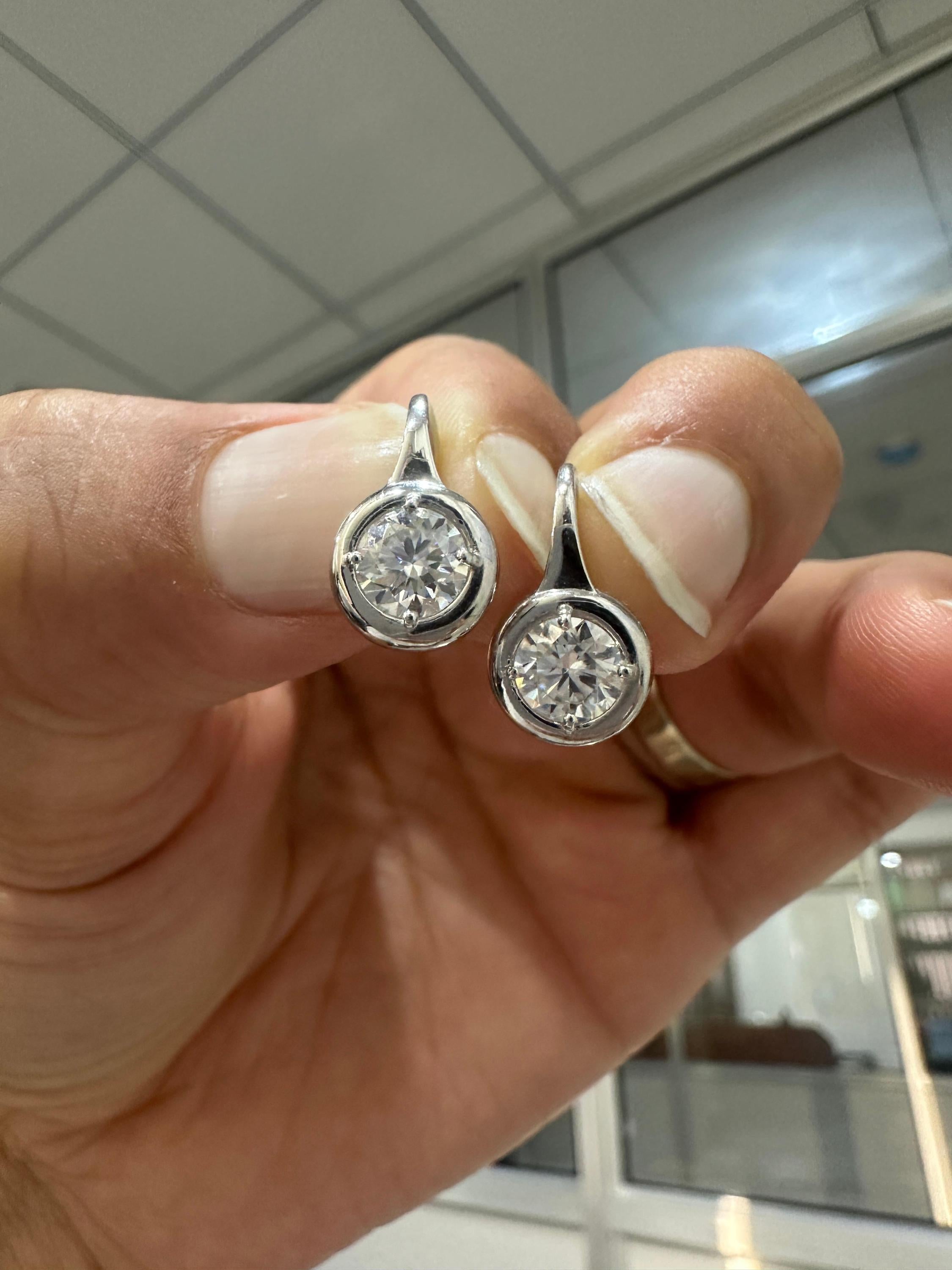 2 CT Lab Grown Diamond Earrings 14K White Gold Bezel Set E F VS1