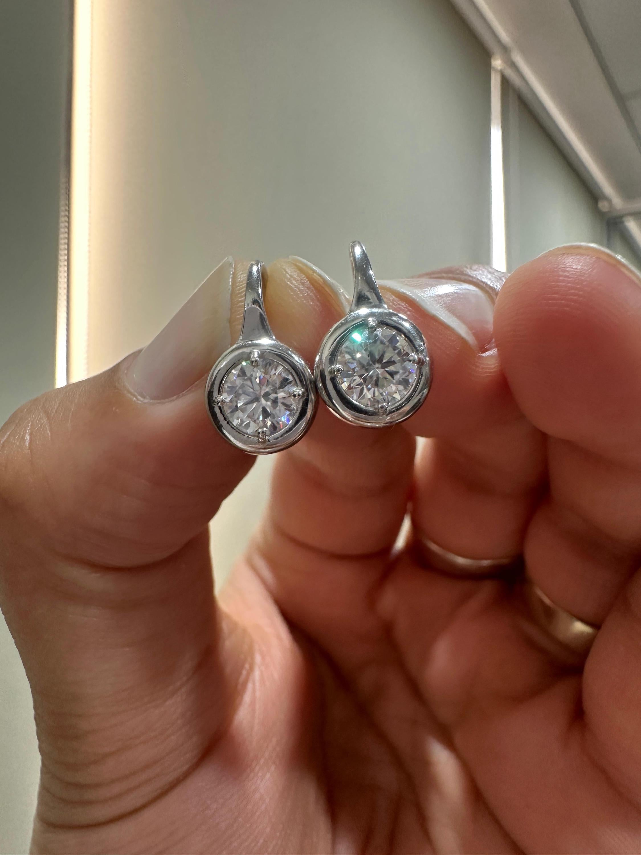 2 CT Lab Grown Diamond Earrings 14K White Gold Bezel Set E F VS1