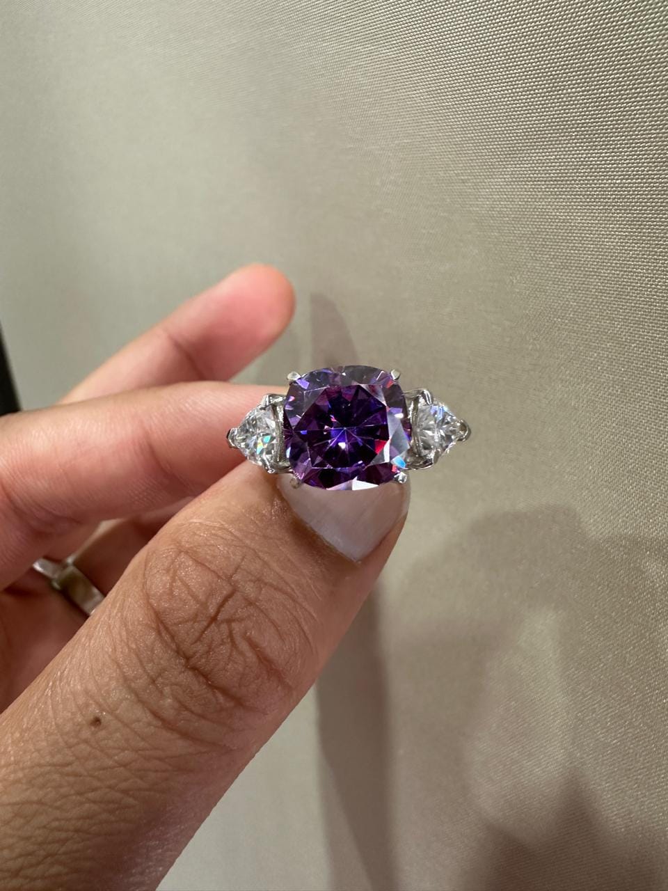 Cushion Cut Purple Moissanite Ring | 14k White Gold, Christmas Gift for her