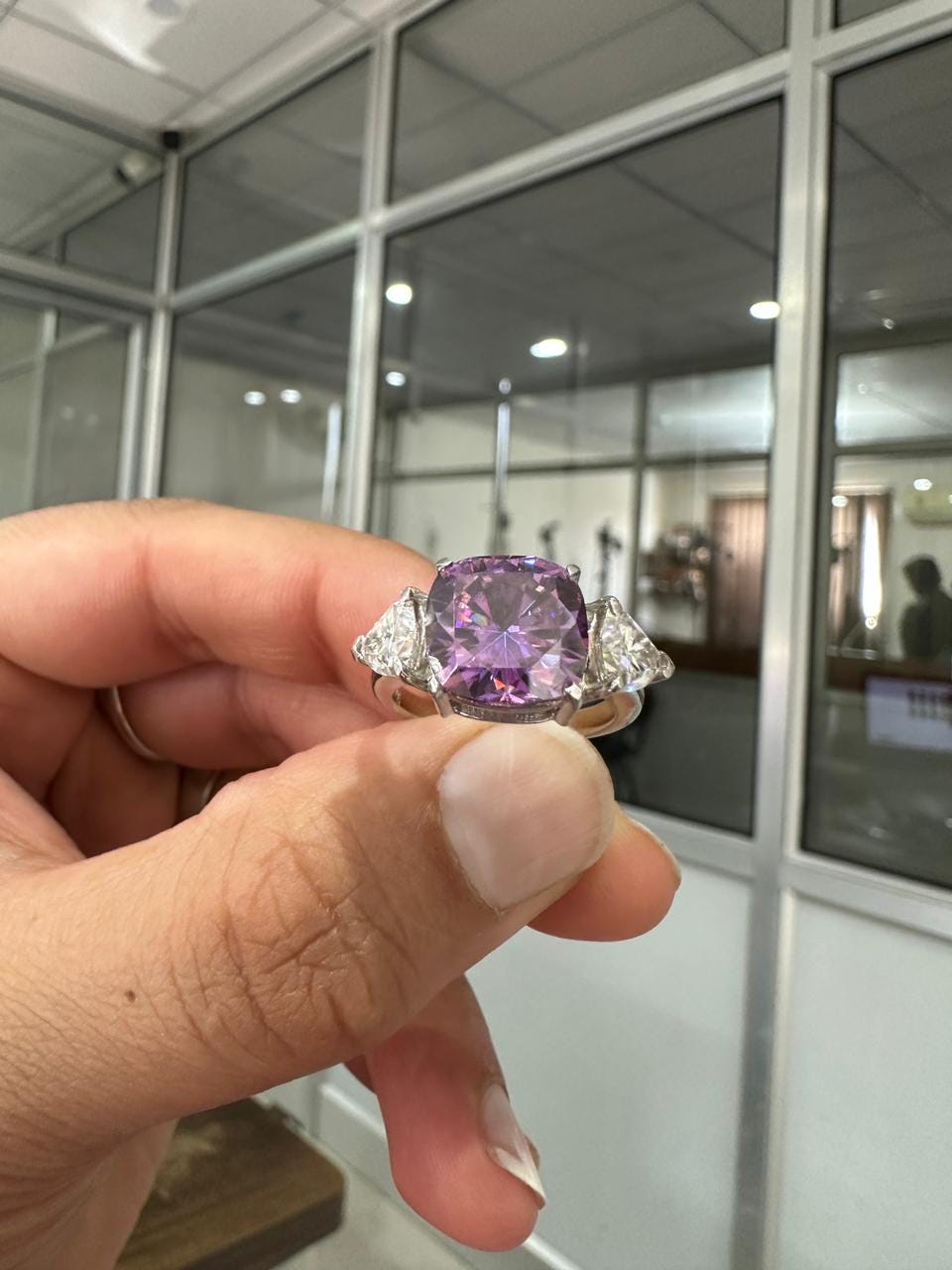 Cushion Cut Purple Moissanite Ring | 14k White Gold, Christmas Gift for her