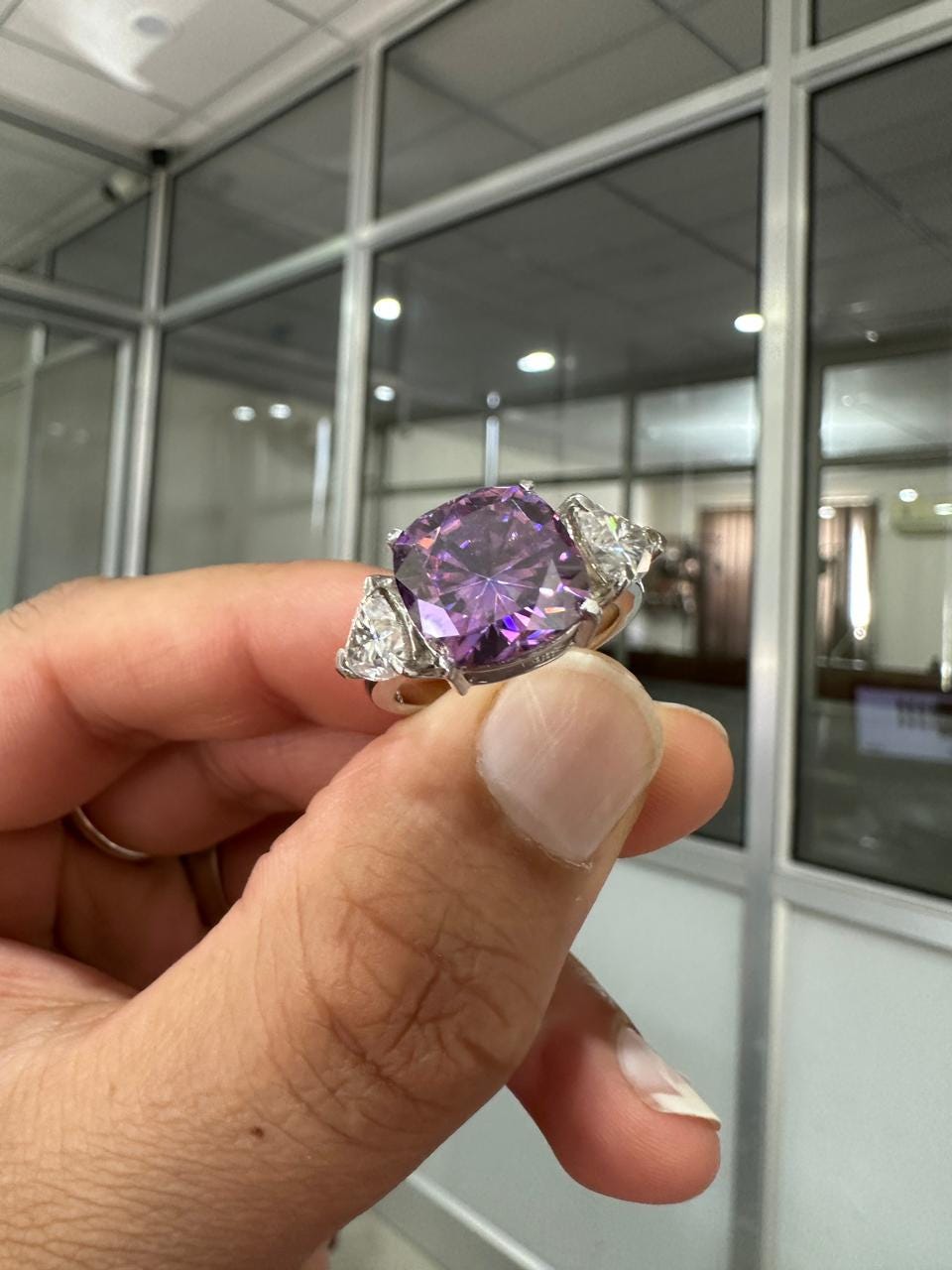 Cushion Cut Purple Moissanite Ring | 14k White Gold, Christmas Gift for her
