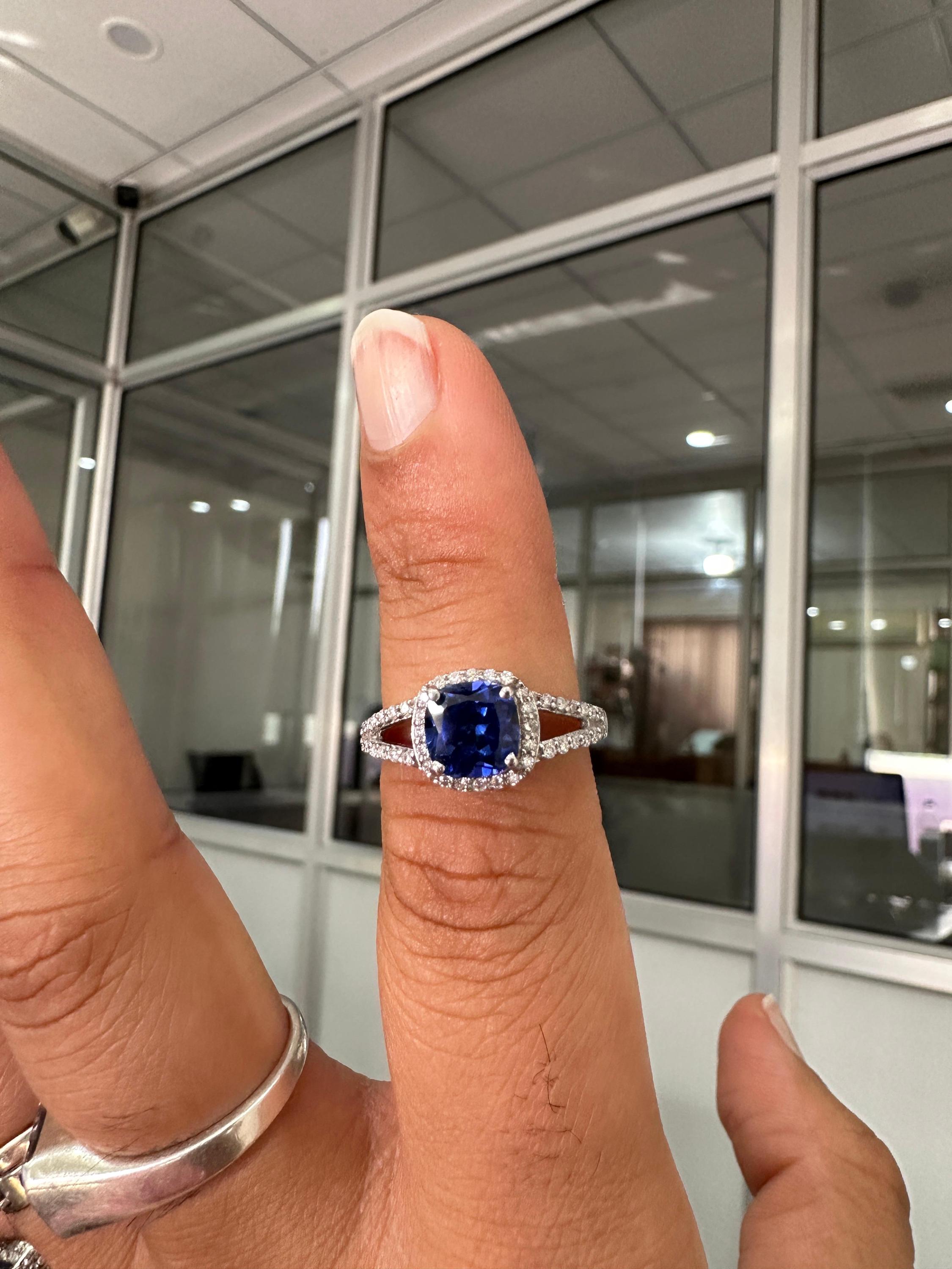 Cushion Cut Tanzanite Engagement Ring 14K White Gold Split Shank Diamond Accent Wedding Ring