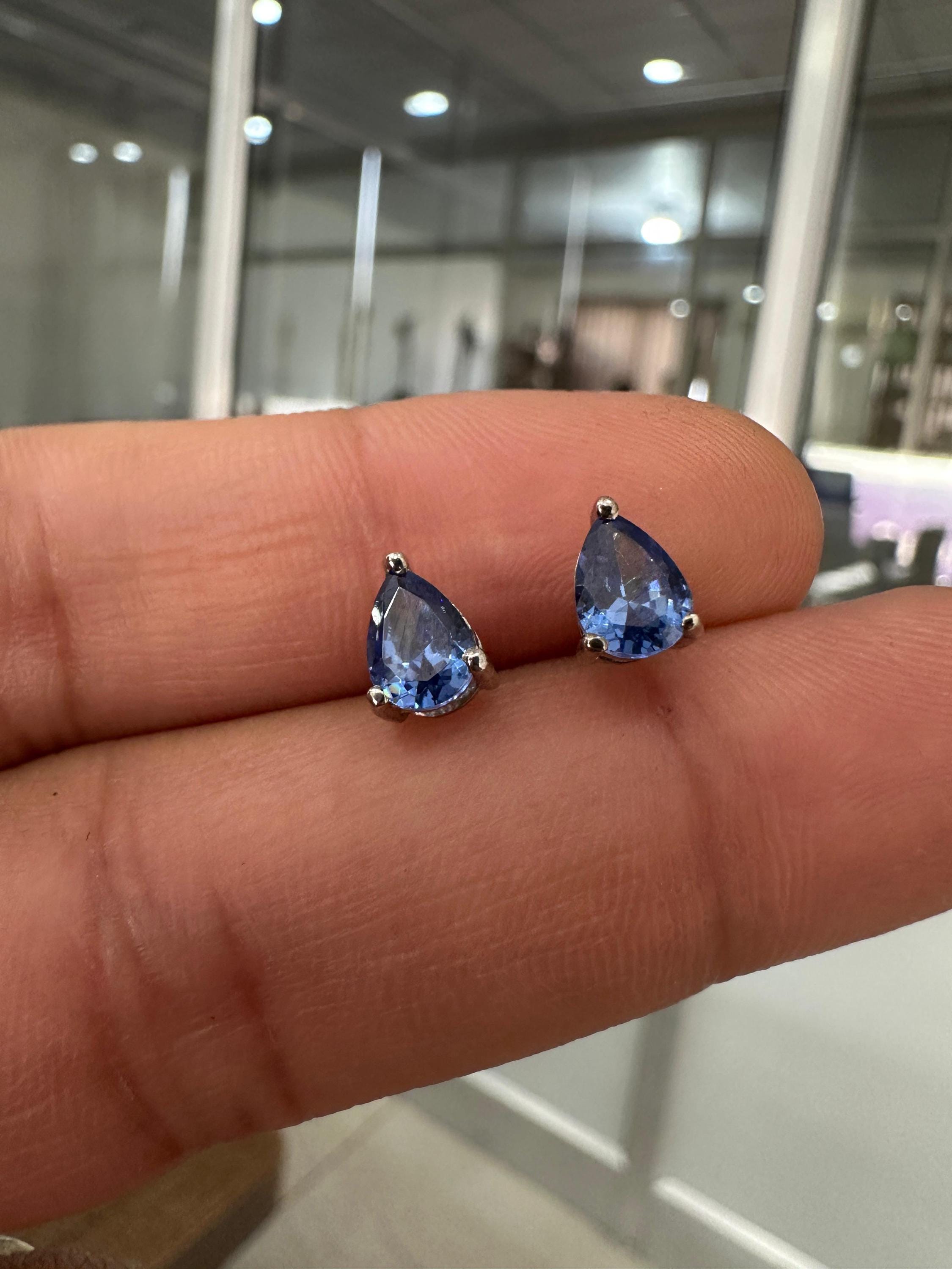 Pear Cut Tanzanite Stud Earrings | 14K White Gold AAA Blue Gemstone