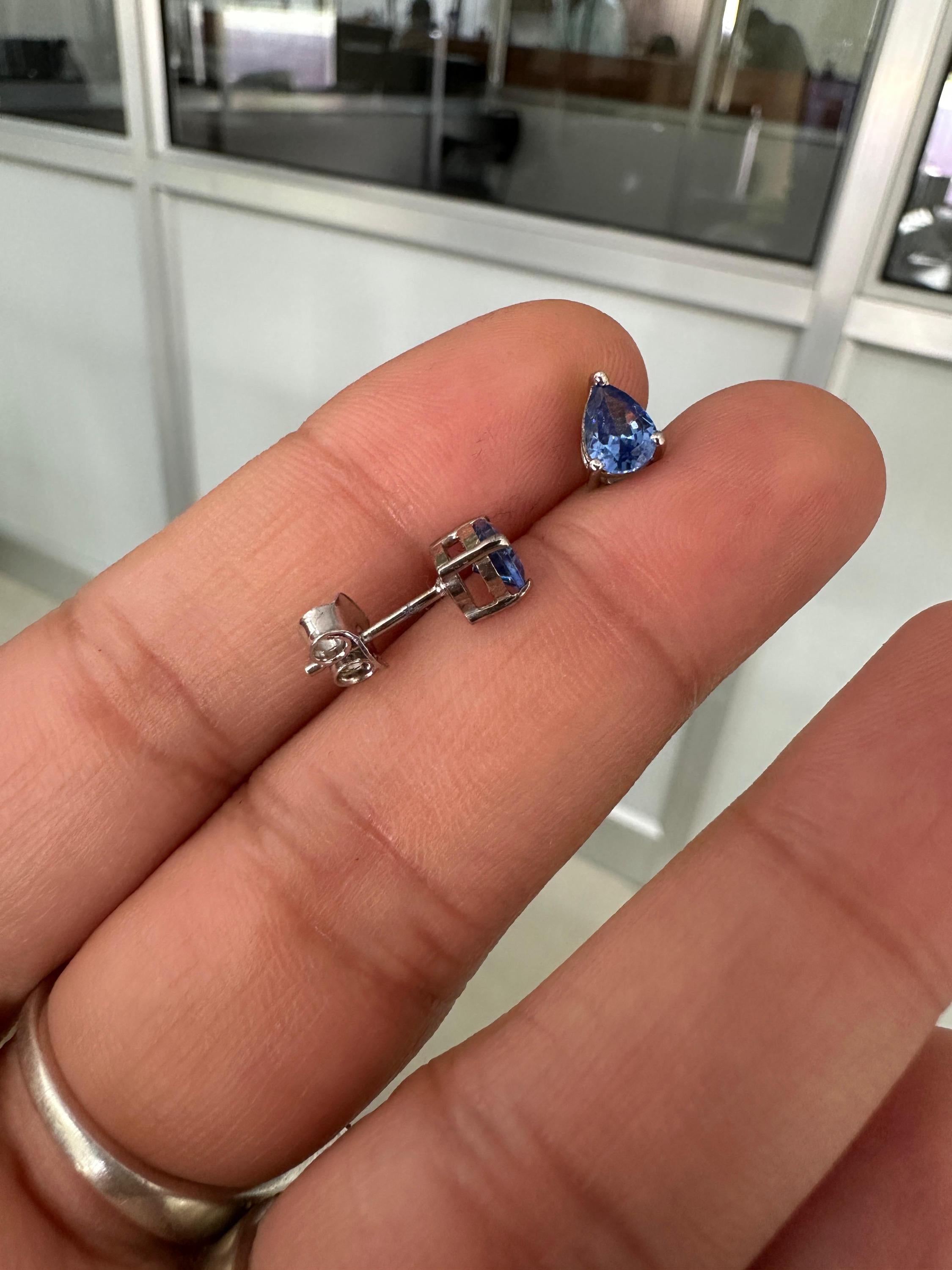 Pear Cut Tanzanite Stud Earrings | 14K White Gold AAA Blue Gemstone