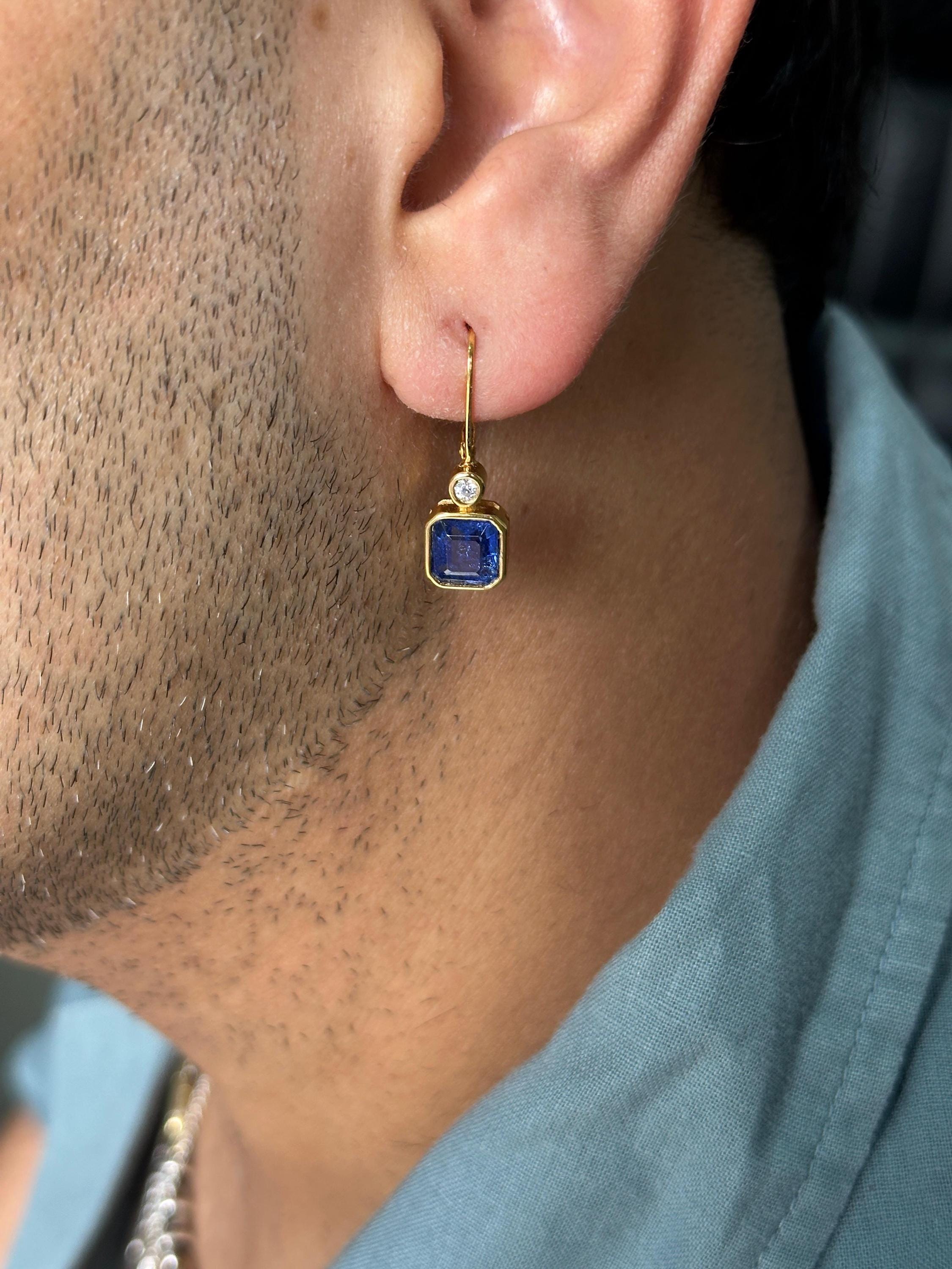 14k Yellow Gold Sapphire Lever Back Earrings, Luxury Anniversary Gifts for her
