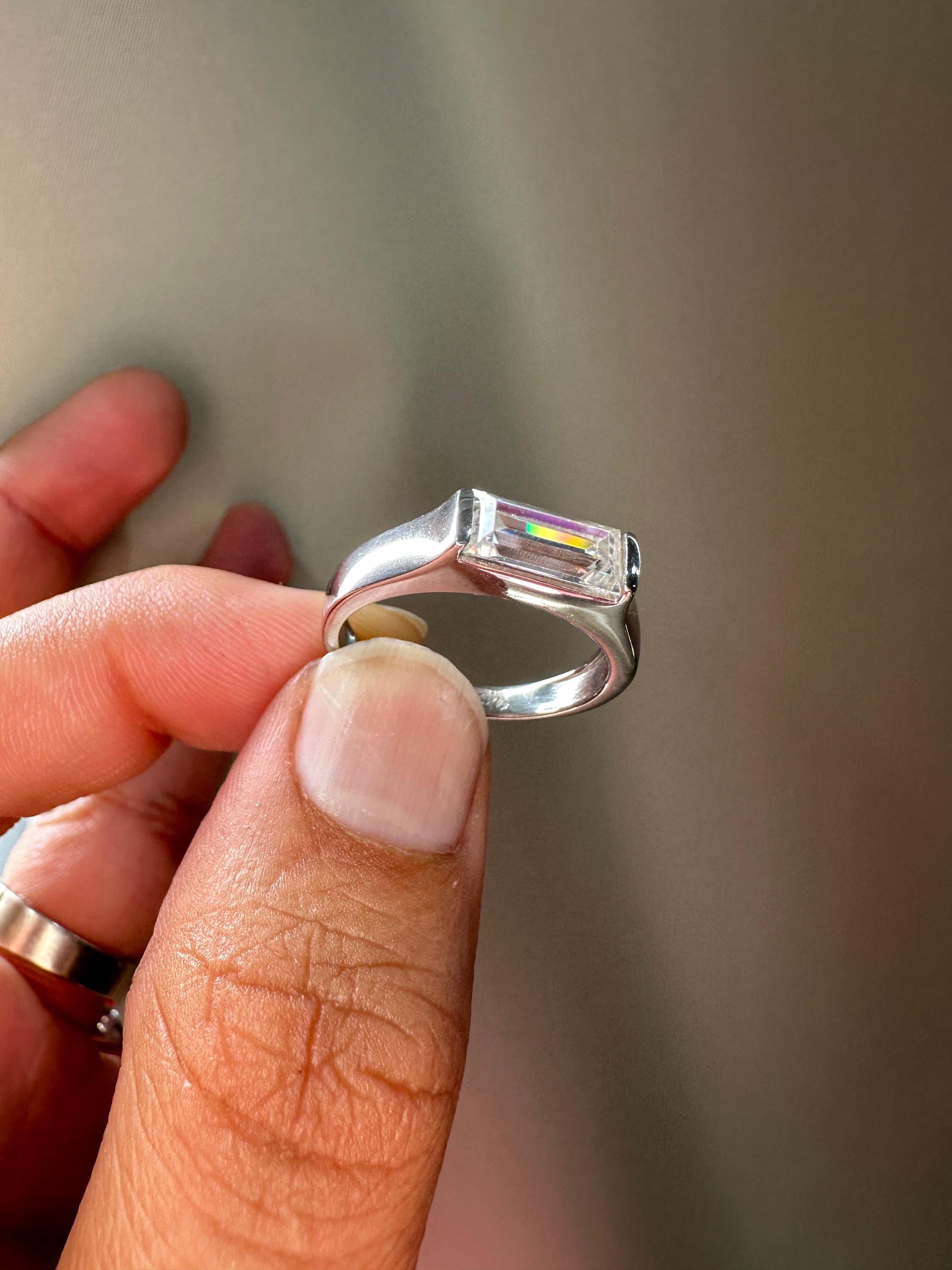 18K White Gold Moissanite Signet Ring | Modern Minimalist Engagement Band for Him