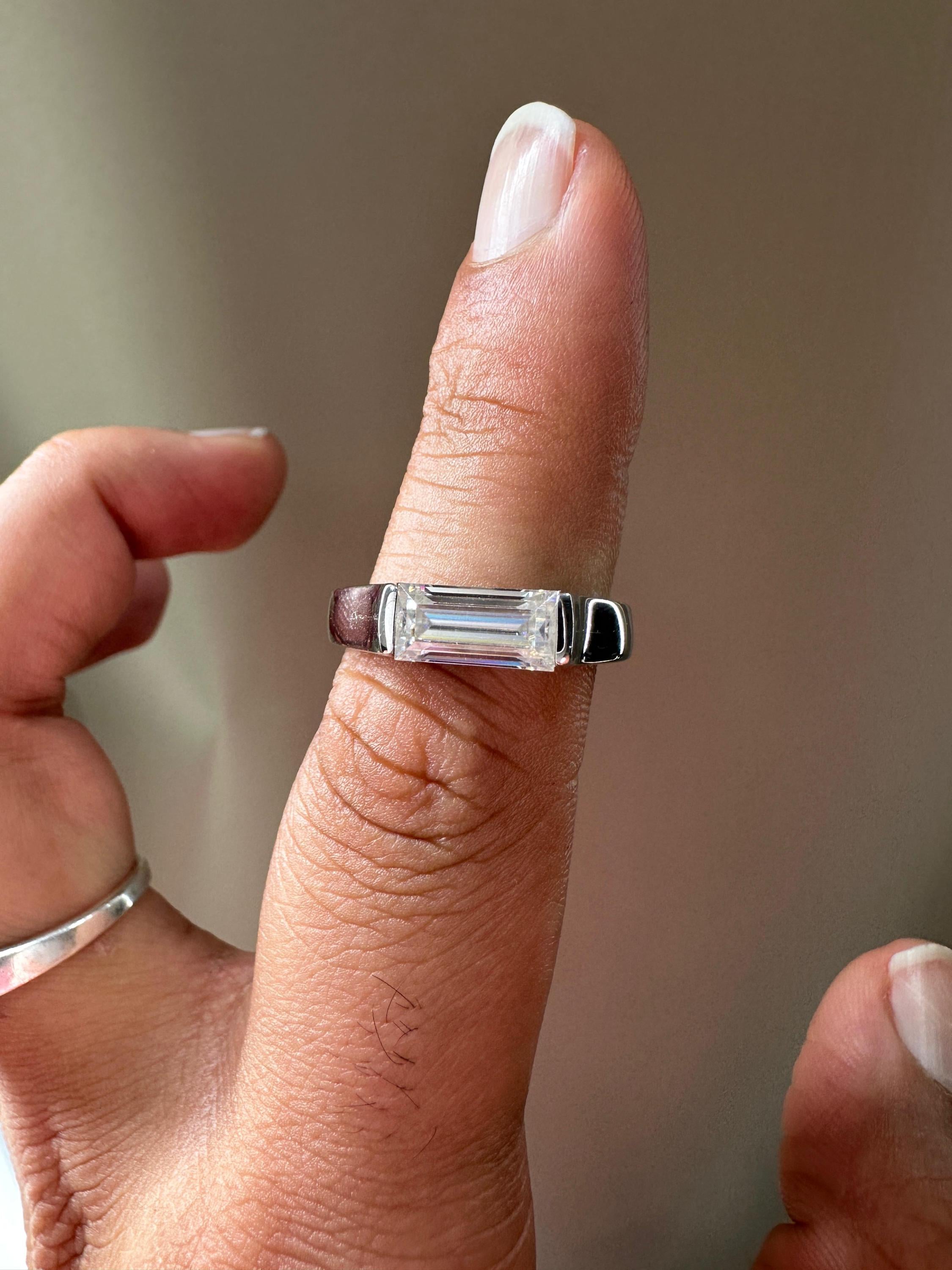 18K White Gold Moissanite Signet Ring | Modern Minimalist Engagement Band for Him