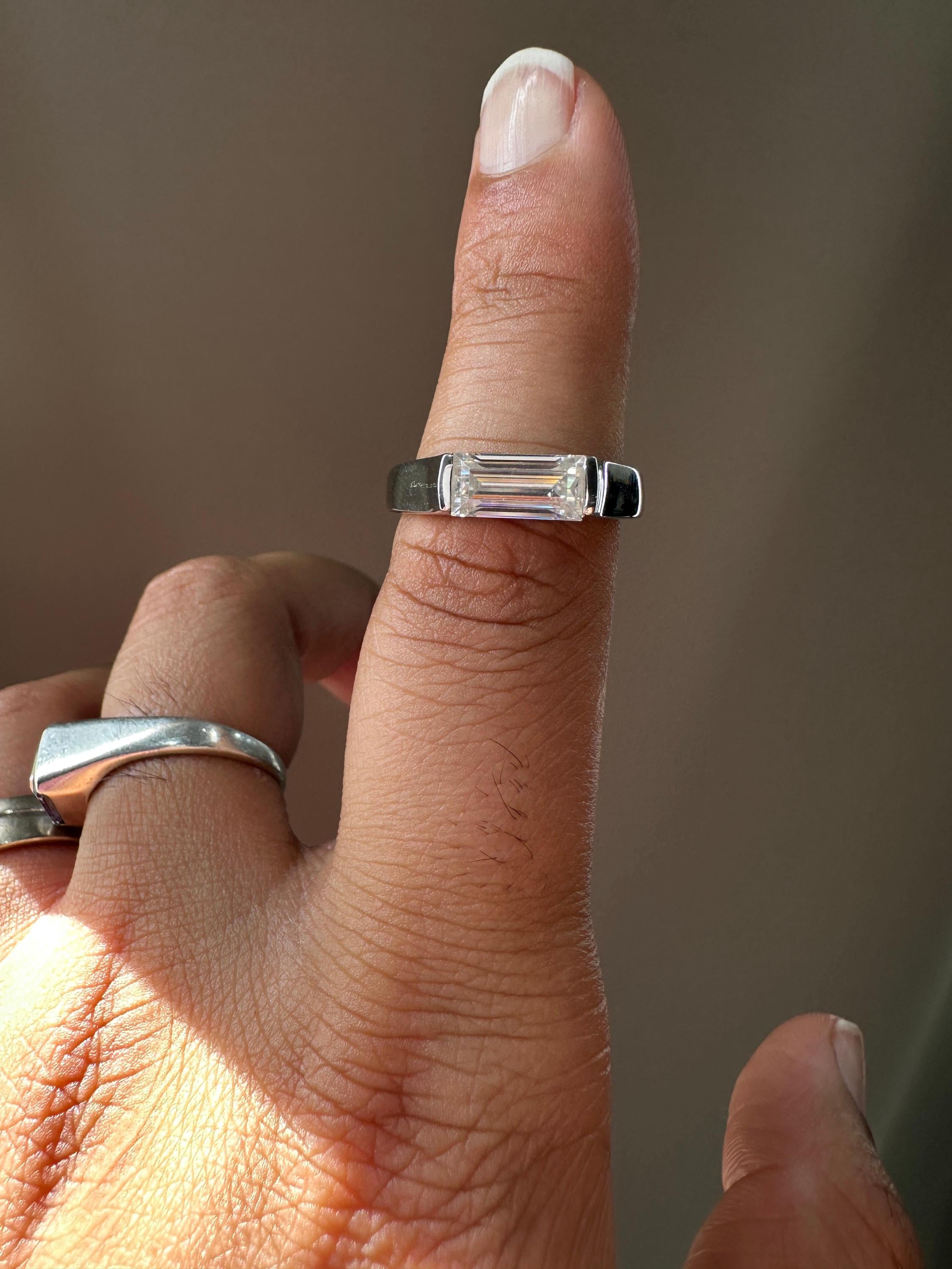 18K White Gold Moissanite Signet Ring | Modern Minimalist Engagement Band for Him