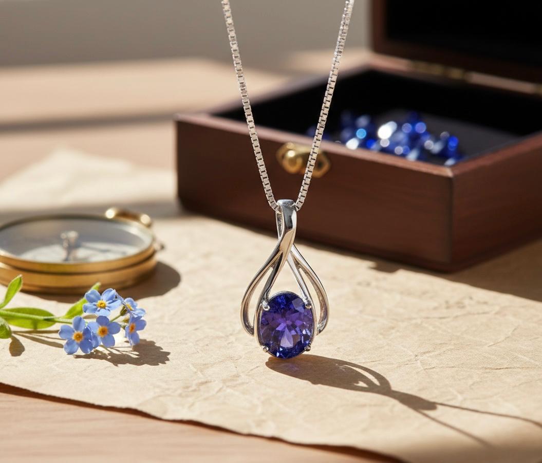 2 Ct Purple Tanzanite Pendant Necklace | 14K White Gold Luxury Jewelry for Gift