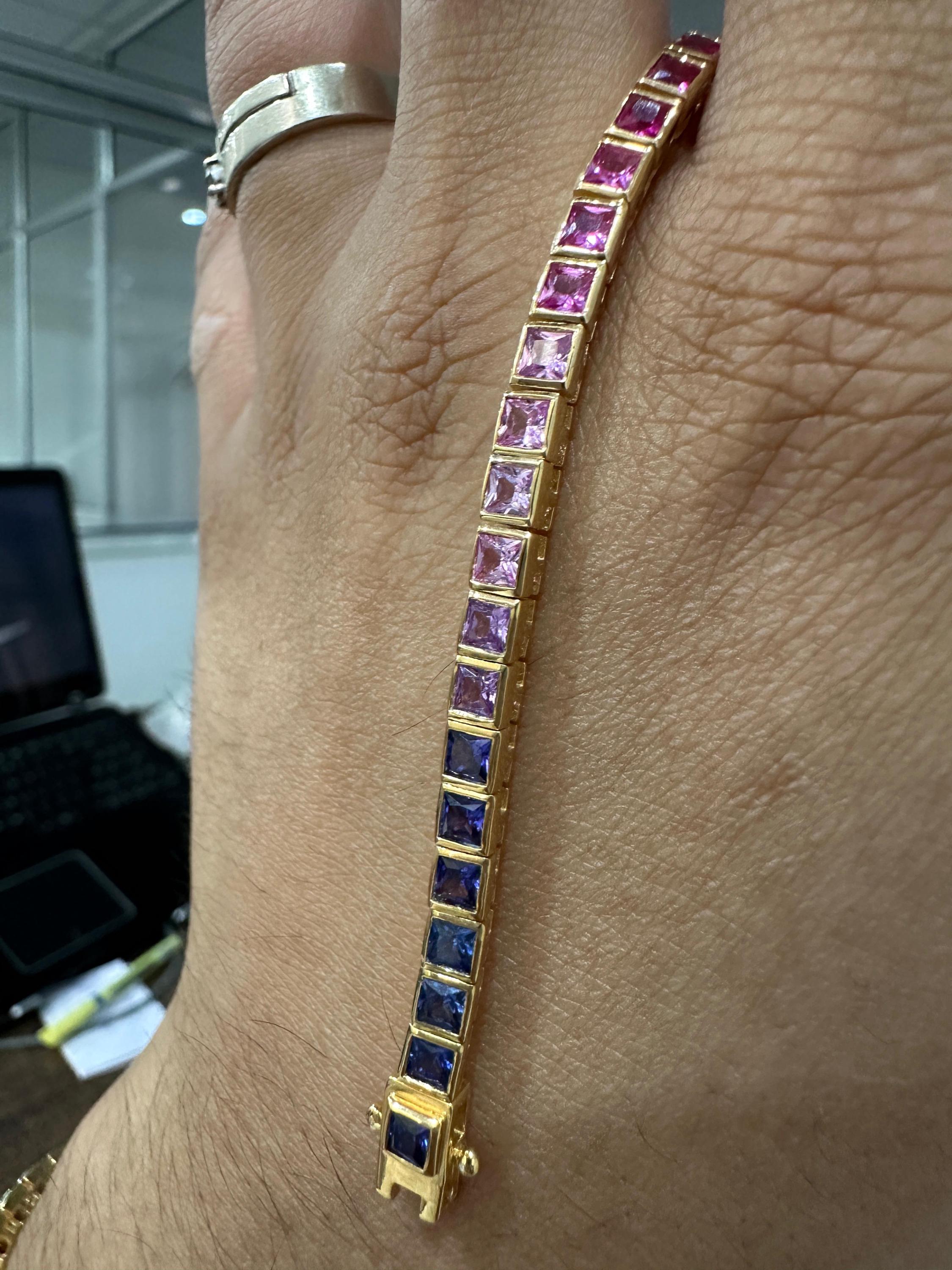Rainbow Tourmaline Tennis Bracelet | Princess Cut 8 CT Gold Finish Bezel Set bracelet