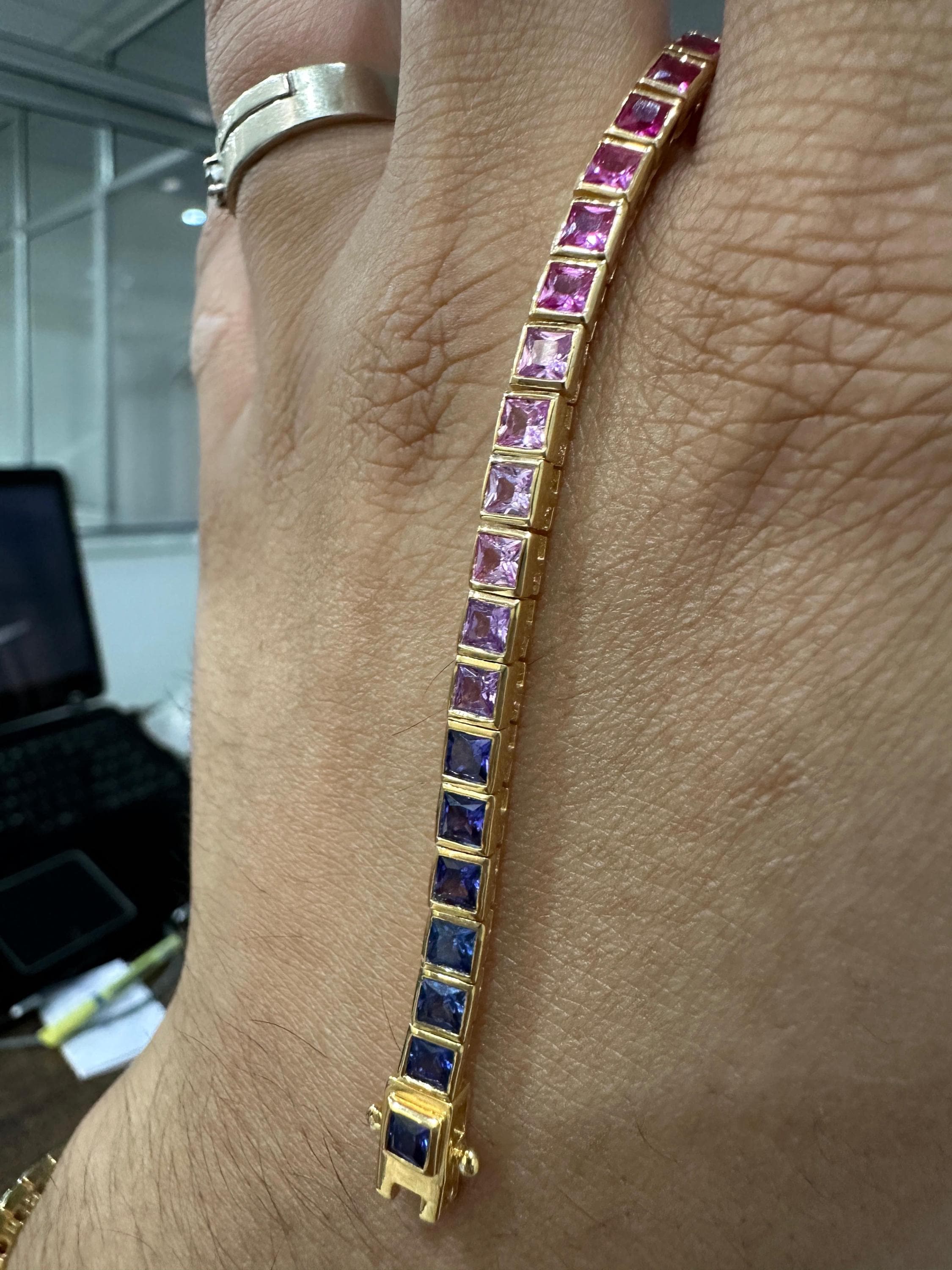 Multi Color Tourmaline Tennis Bracelet | Princess Cut Bezel Set 8 CT Rainbow Gemstone Jewelry