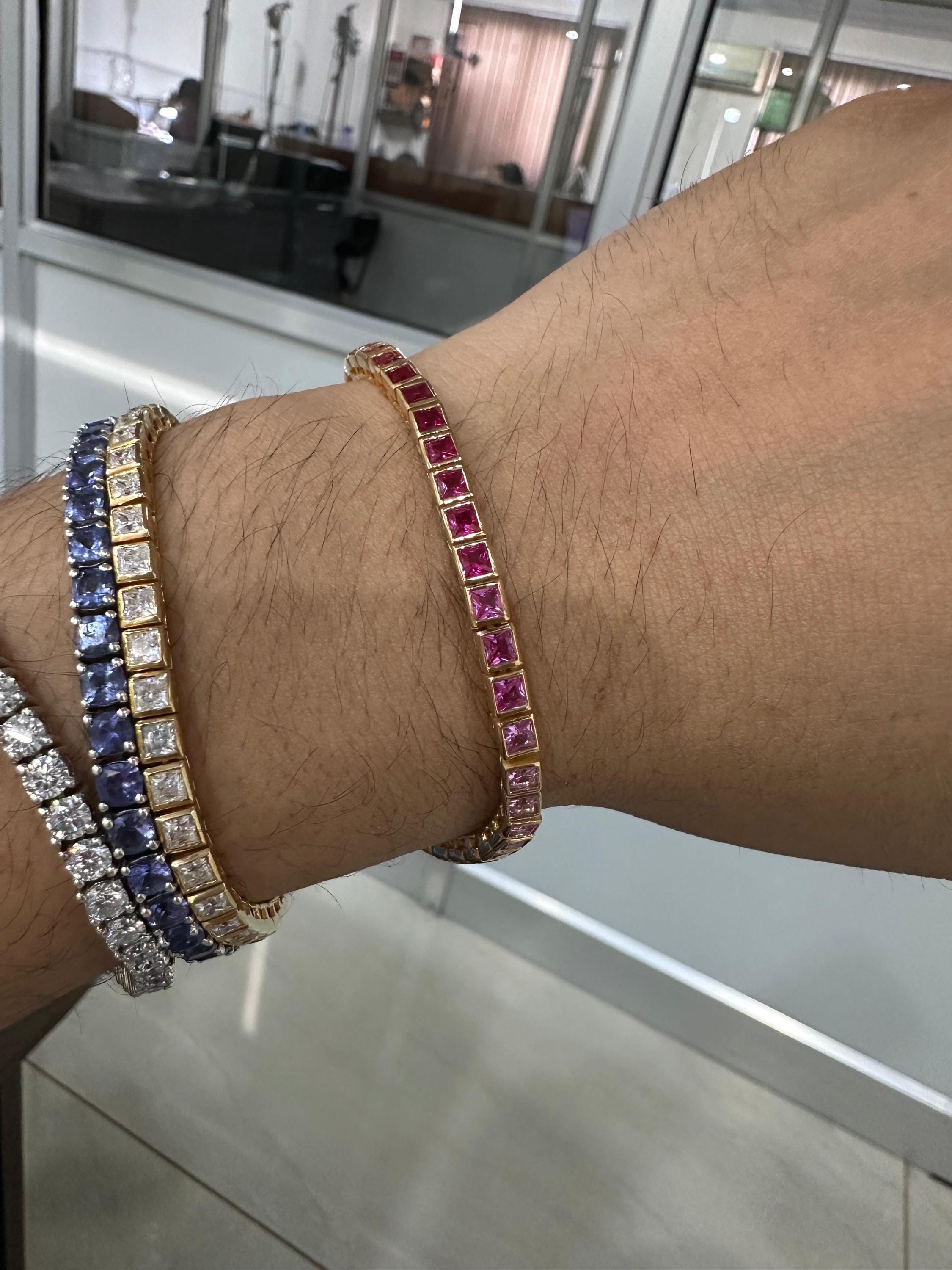 Multi Color Tourmaline Tennis Bracelet | Princess Cut Bezel Set 8 CT Rainbow Gemstone Jewelry