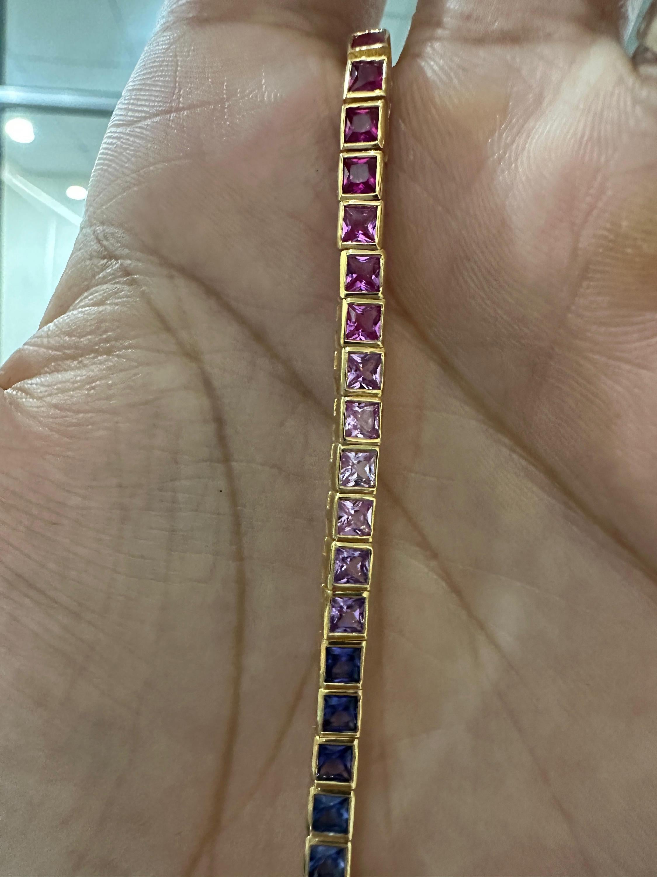 Rainbow Tourmaline Tennis Bracelet | Princess Cut 8 CT Gold Finish Bezel Set bracelet