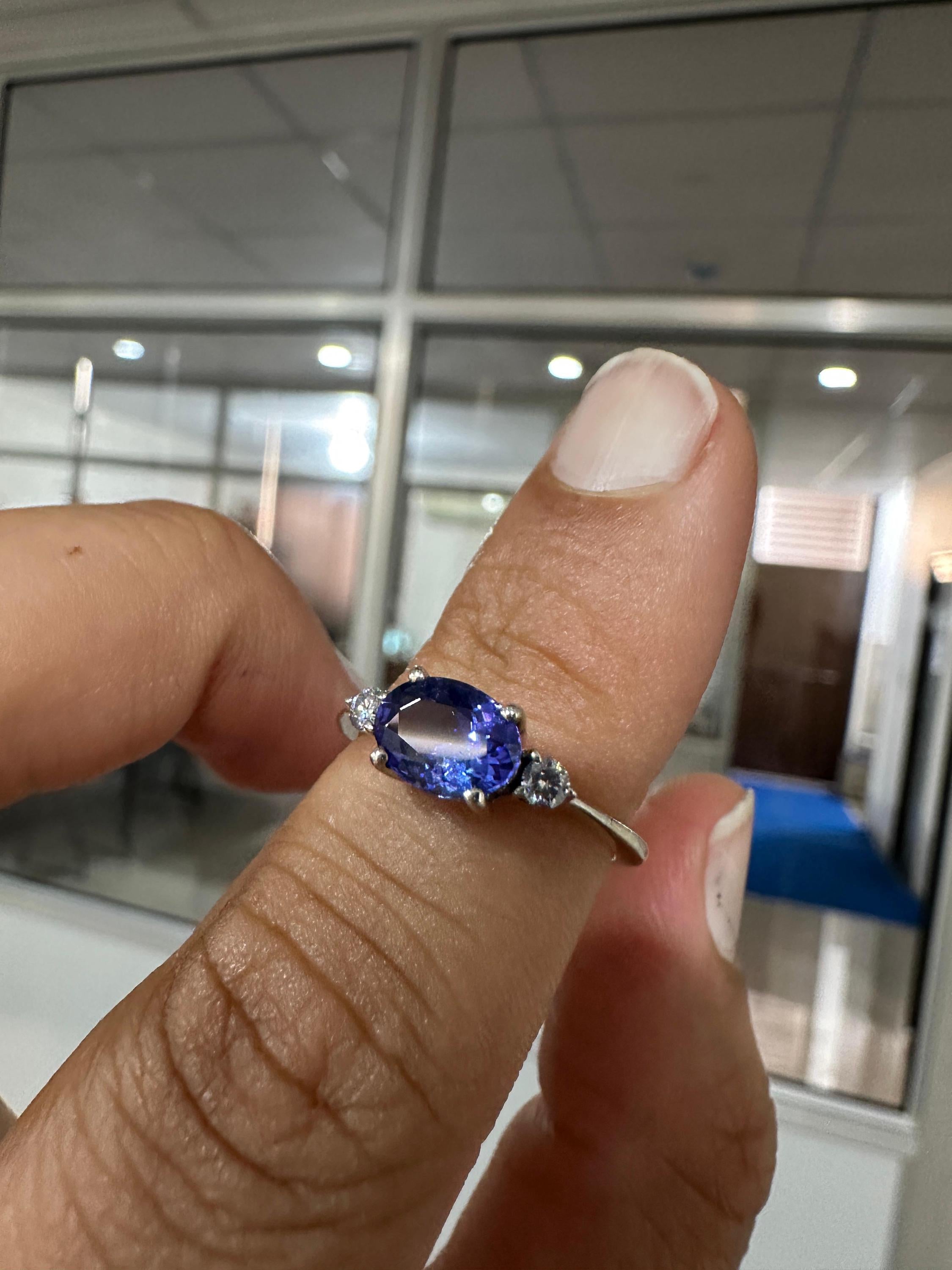 14K White Gold Oval Tanzanite Diamond Engagement Ring – 1.5 CT Natural Blue Gemstone